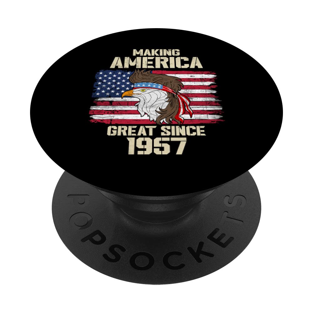 Vintage 'Making America Great Since 1957' Distressed American Flag Birthday PopSockets - Swappable PopGrip for iPhone & Samsung - Perfect for Patriotic Gifts, 4th of July, Veterans Day & Everyday Phone Accessories