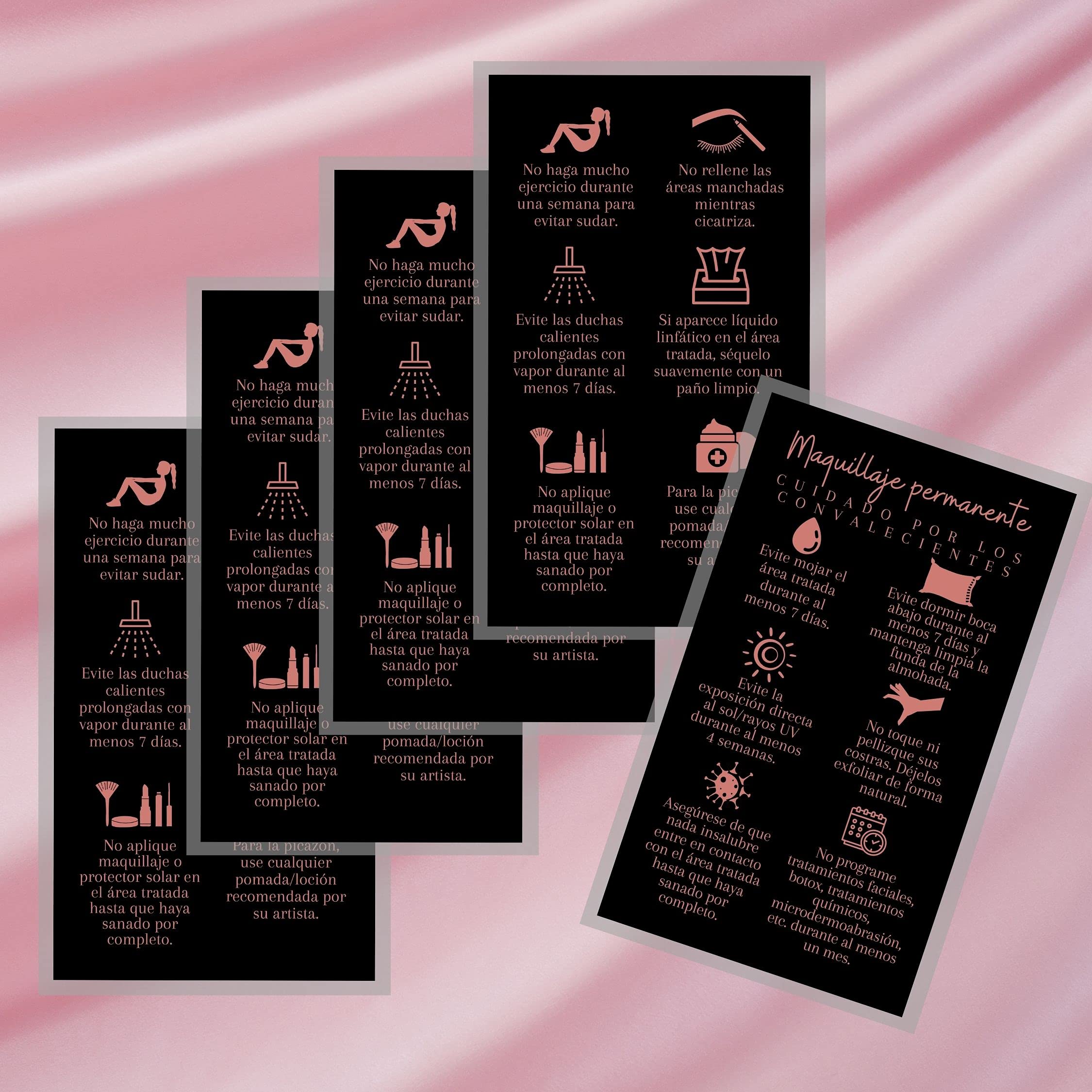 Boutique Marketing LLC Spanish Permanent Makeup Aftercare Wipes | 50 Pack PMU Aftercare Cards (2x3.5 Inch Business Card Size) | Black & White Design | Tattoo Aftercare, Microblading Care, Cosmetic Tattoo Recovery | Perfect for Salons, Tattoo Artists & PMU Professionals