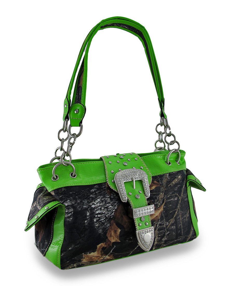 Camouflage Rhinestone Western Buckle Purse and Wallet Set for Women - Stylish Green Cowgirl Accessories for Parties, Rodeo Events and Western Fashion Outfits