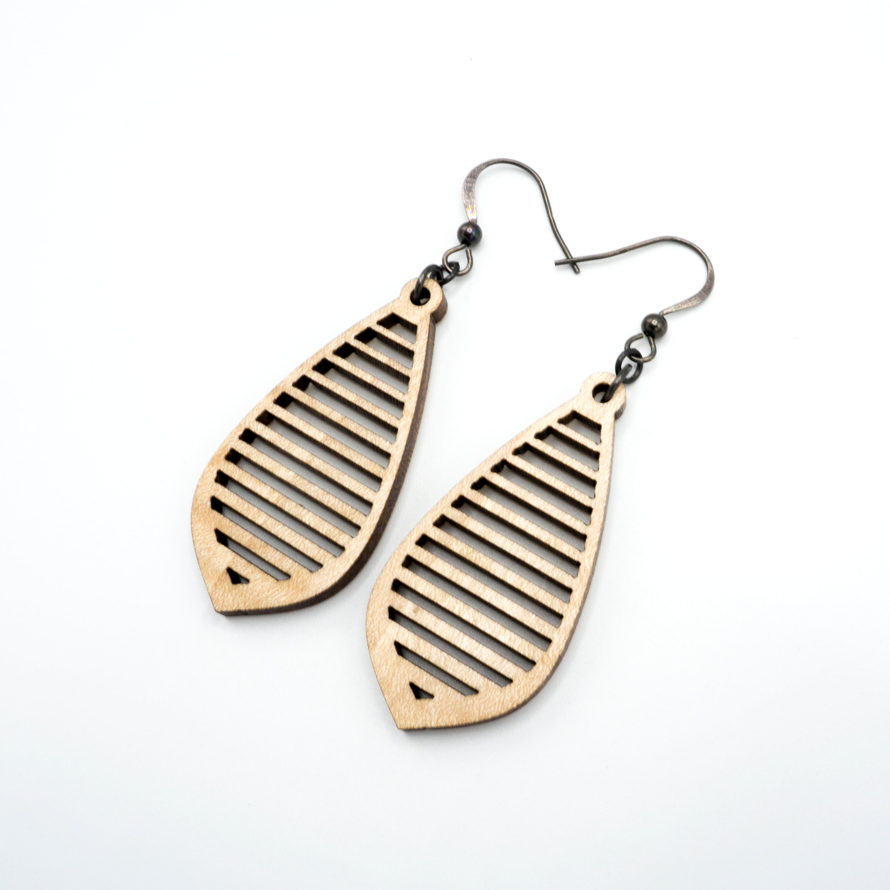 Gem Point 10 [S] - Handmade Curly Maple Wood Earrings | Lightweight Dangle Earrings for Women | Perfect for Boho, Casual & Office Wear