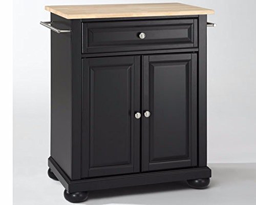 Crosley Alexandria Cuisine Kitchen Island with Natural Wood Top - Black | Stylish & Functional Kitchen Furniture for Small Spaces, Dining & Entertaining