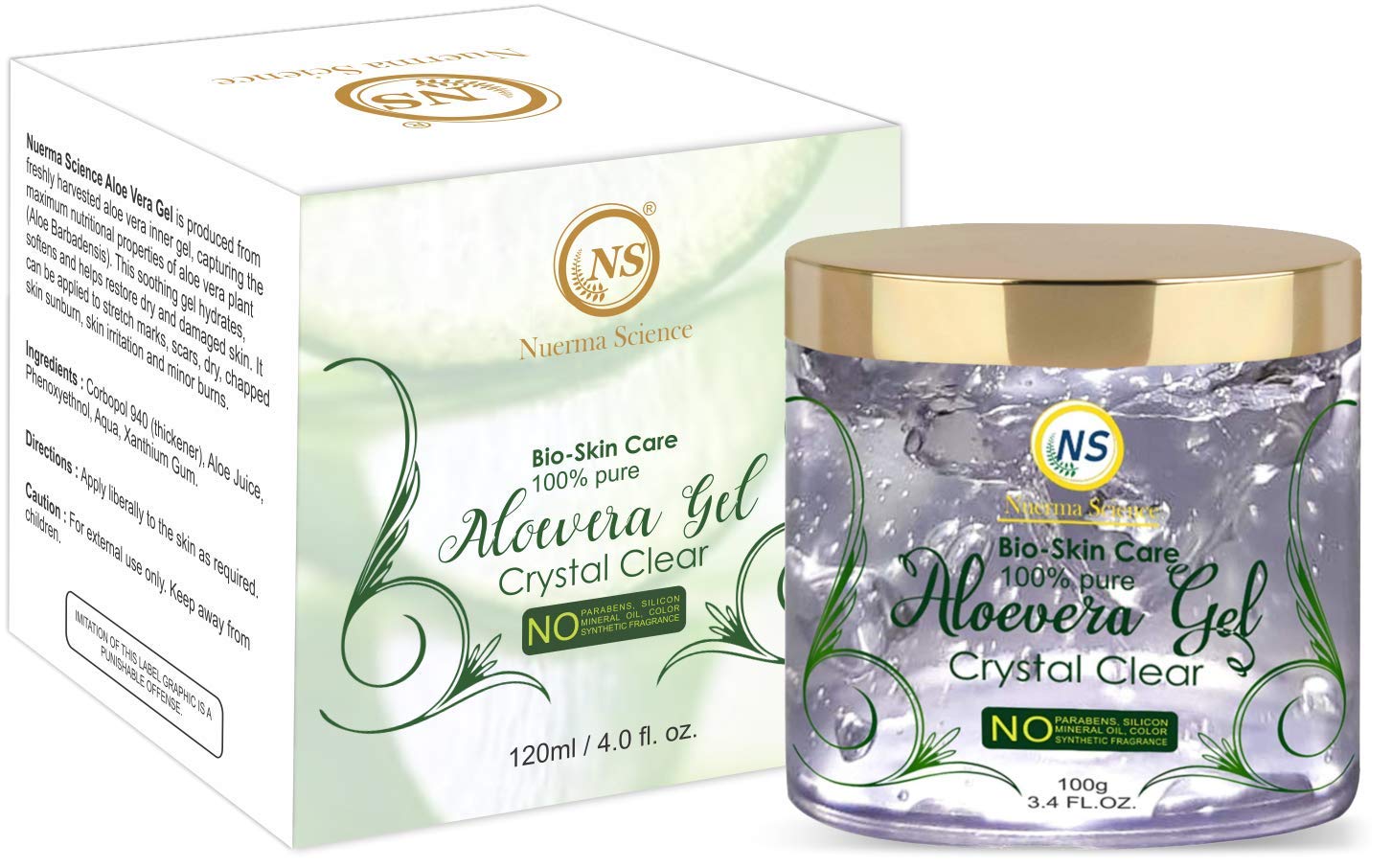 Nuerma Science Pure Aloe Vera Gel with Vitamin E for Face, Skin & Hair Care – 100g – Soothes Sunburn, Hydrates Dry Skin & Conditions Hair Naturally