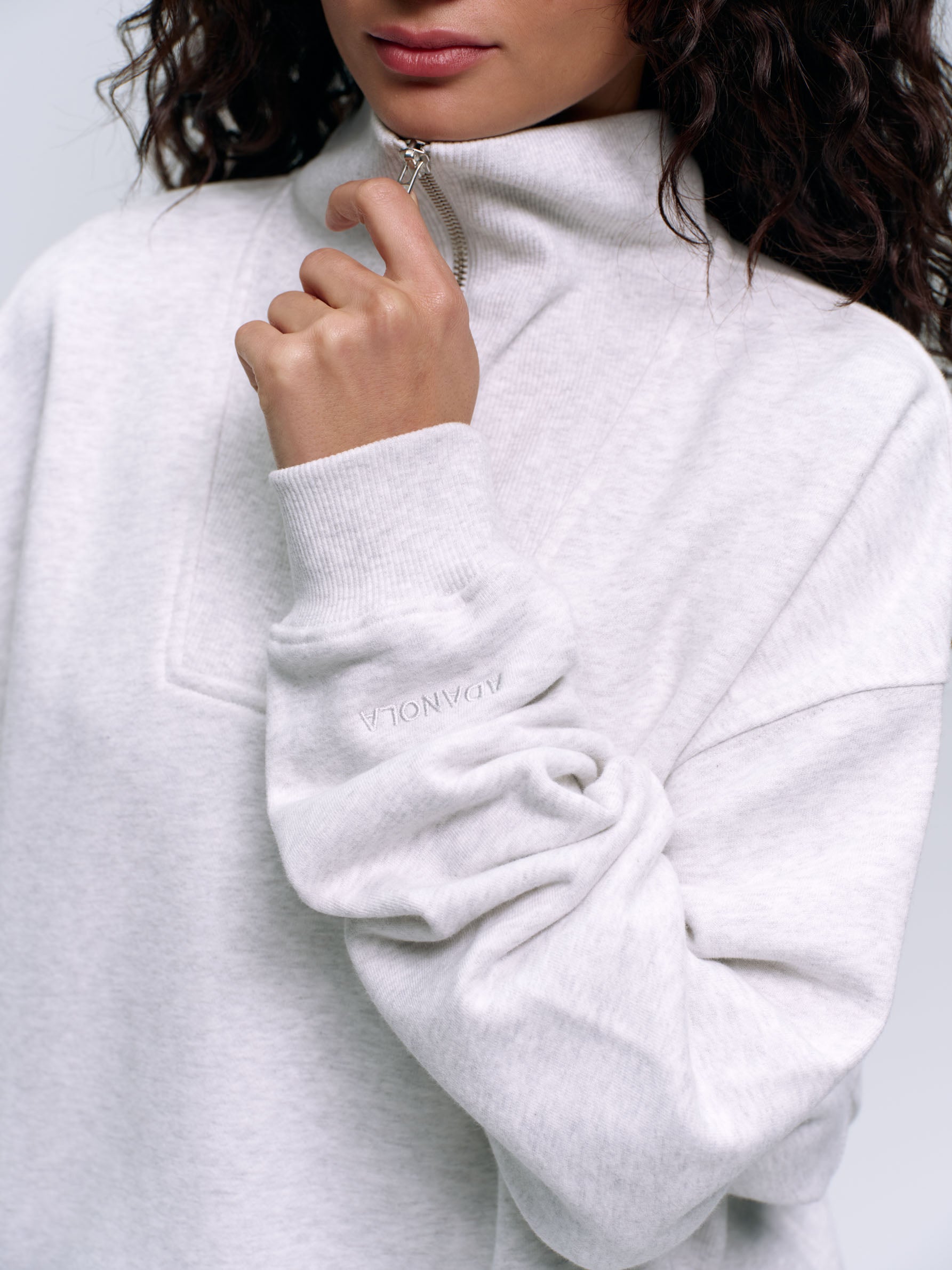 Cozy Relaxed Funnel Neck Zip-Up Sweatshirt | Light Grey Melange | Casual Loungewear & Streetwear Outfit