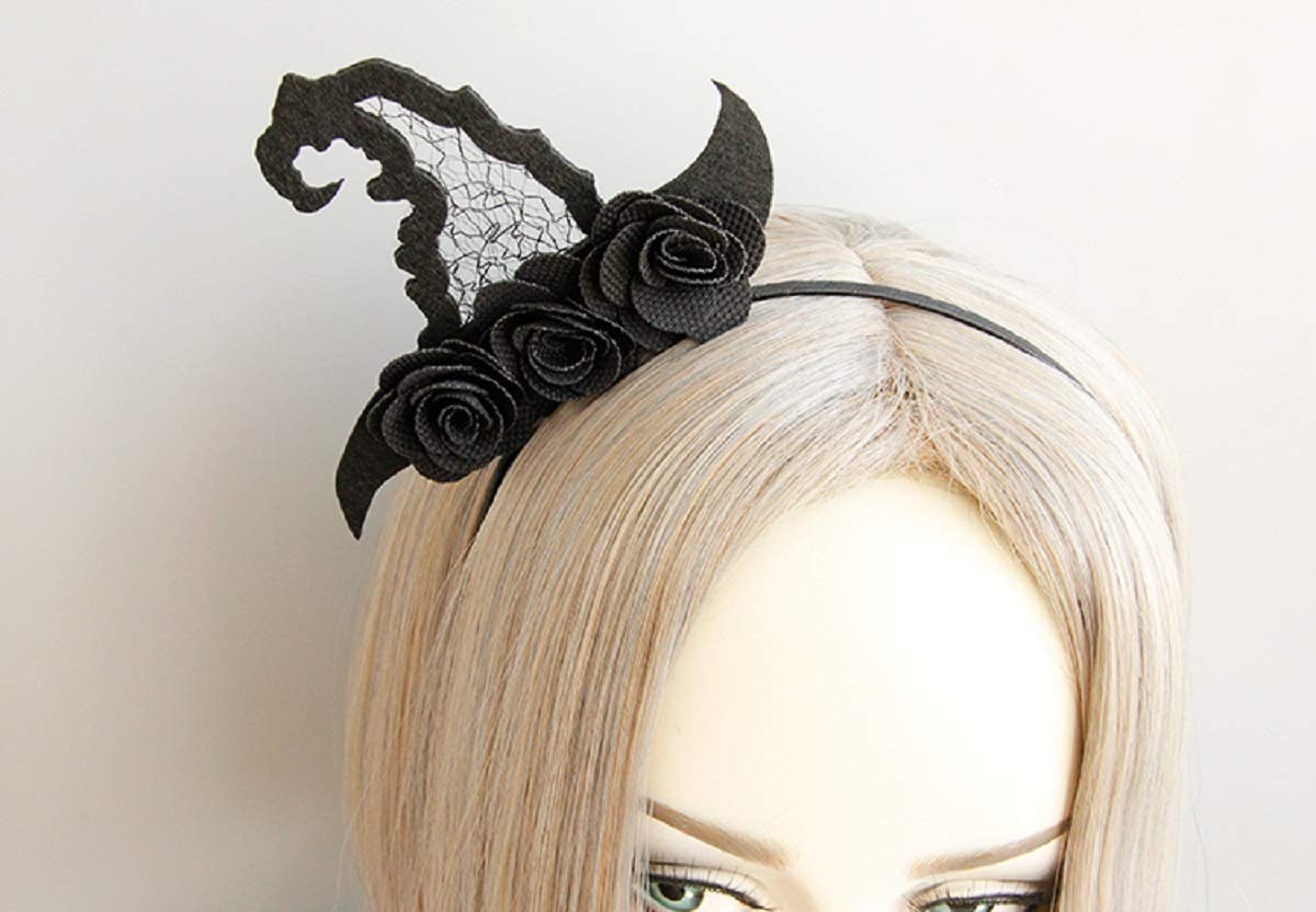 LSHDXD Halloween Witch Hat Headband for Women - Elegant Hair Hoop & Hair Accessories for Halloween Party, Costume, and Home Decorations