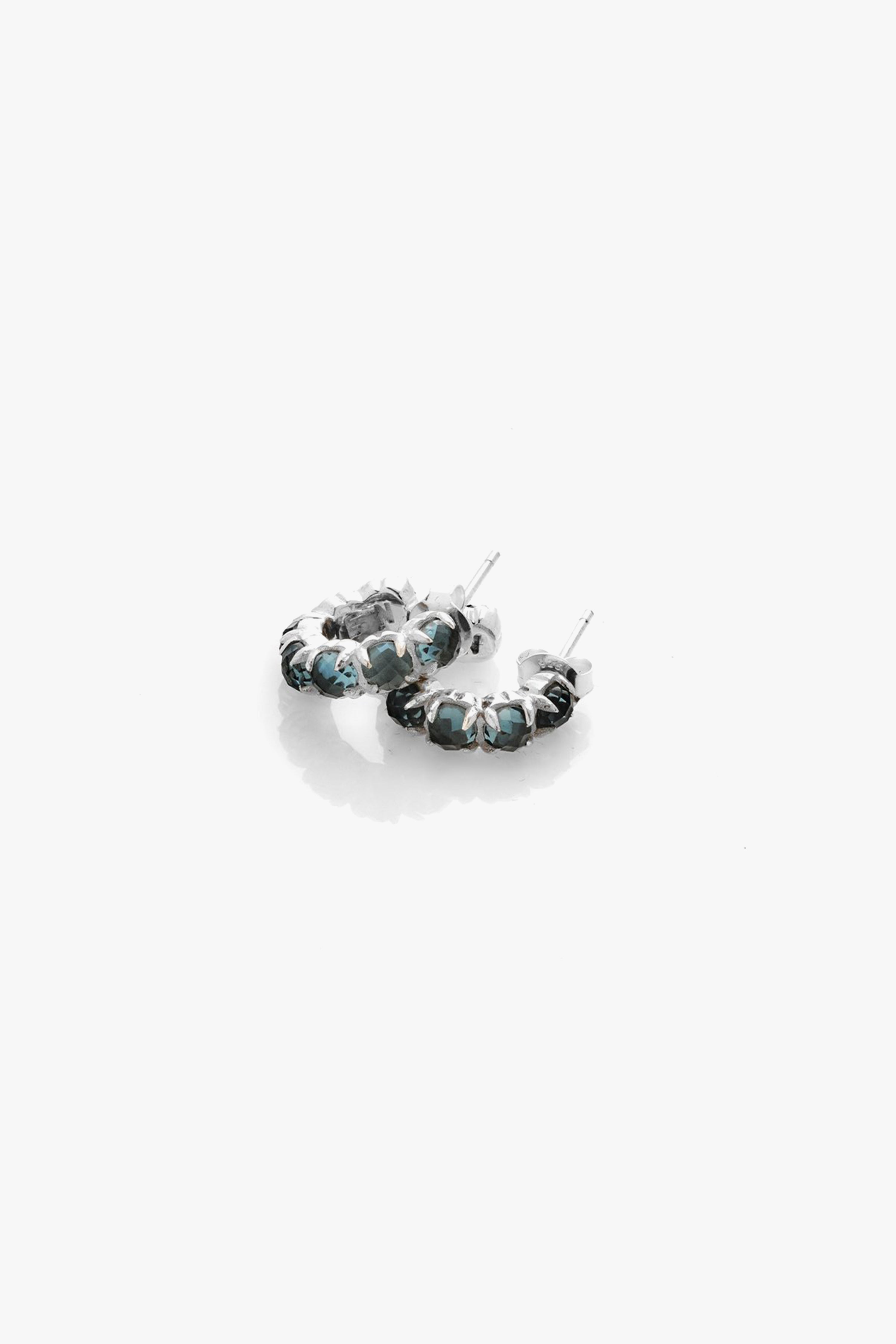 Halo Cluster Blue Quartz Semi Hoop Stud Earrings - Elegant Dainty Jewelry for Women - Perfect for Everyday Wear, Parties & Special Occasions