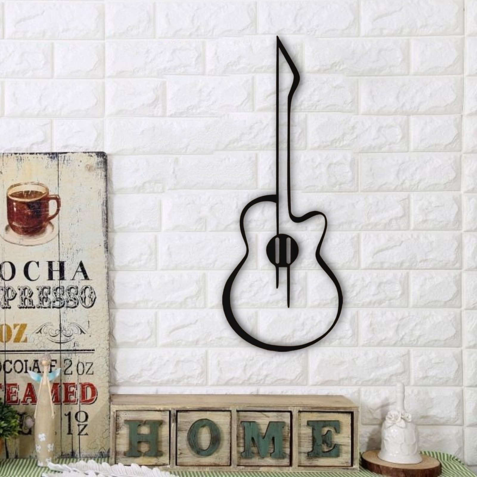 Bisamu Metal Guitar Wall Art Decor - Minimalist Music Themed Home Decor for Men, Housewarming Gift (12.2