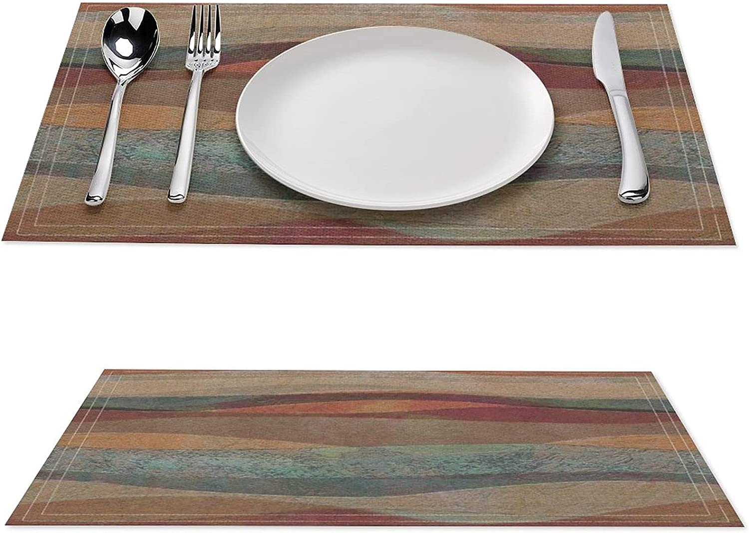 Southwestern Placemats Set of 4 - Heat Resistant & Washable Dining Table Mats with Travertine Sandstone Stripes & Turquoise Arizona Pattern - Perfect for Southwestern Decor, Kitchen, and Dinner Parties