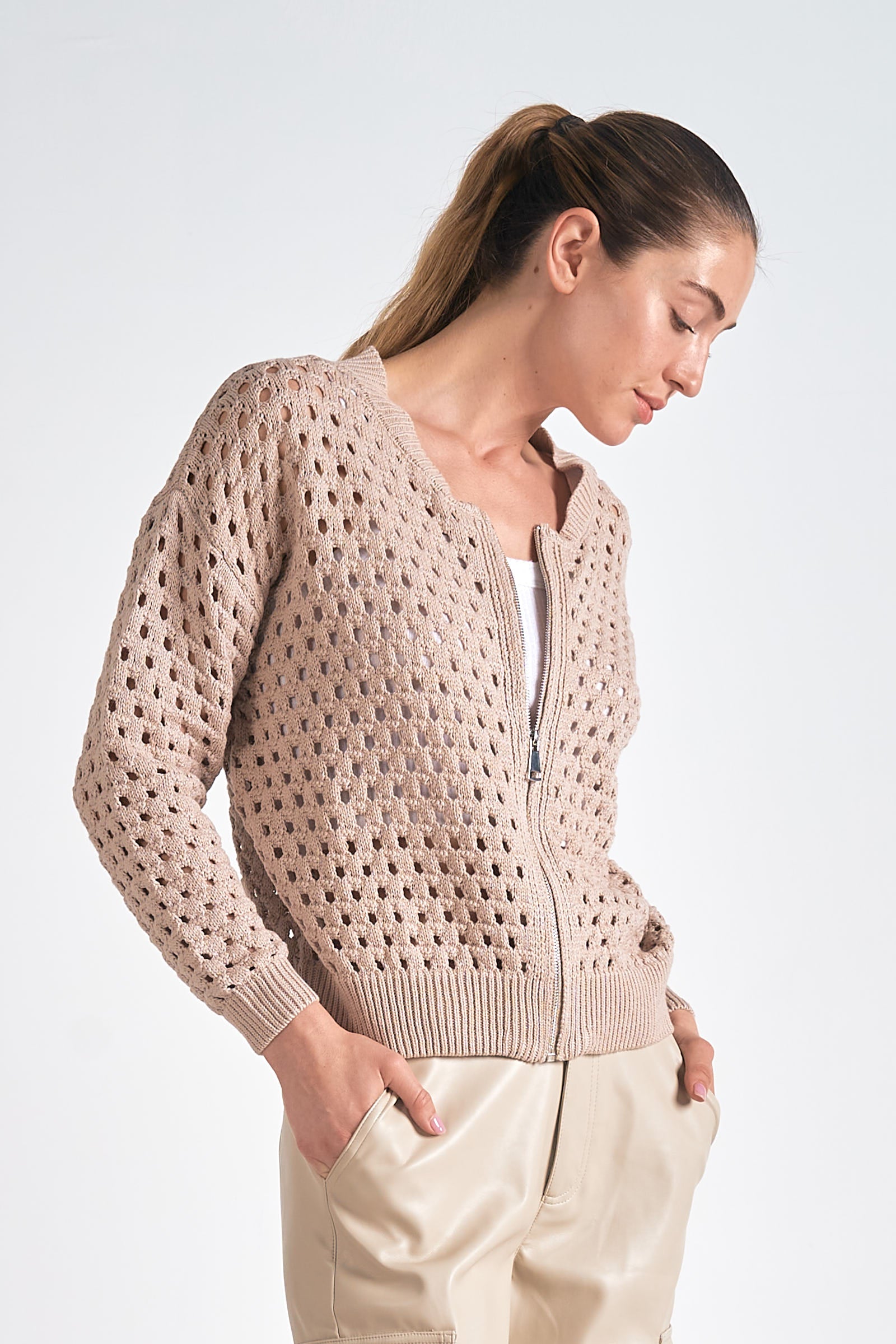 Stylish Zip Up Sweater Cardigan for Women - Soft & Cozy Stone Color - Perfect for Fall Layering, Casual Outfits & Office Wear