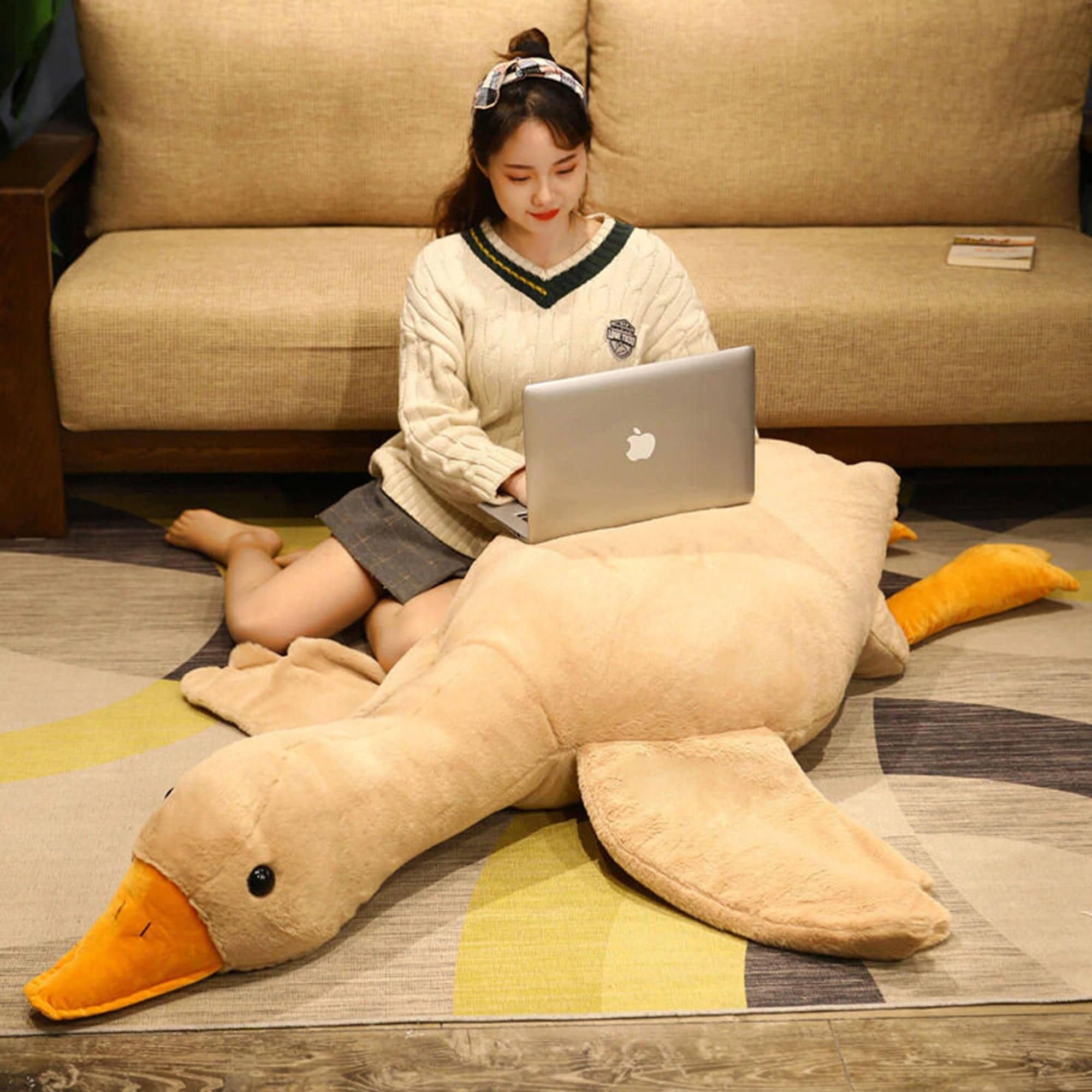 35 Inch Giant Duck Plush Body Pillow - Soft Grey Stuffed Animal for Adults & Kids (90 cm) | Perfect for Cuddling, Bedroom Decor, and Stress Relief
