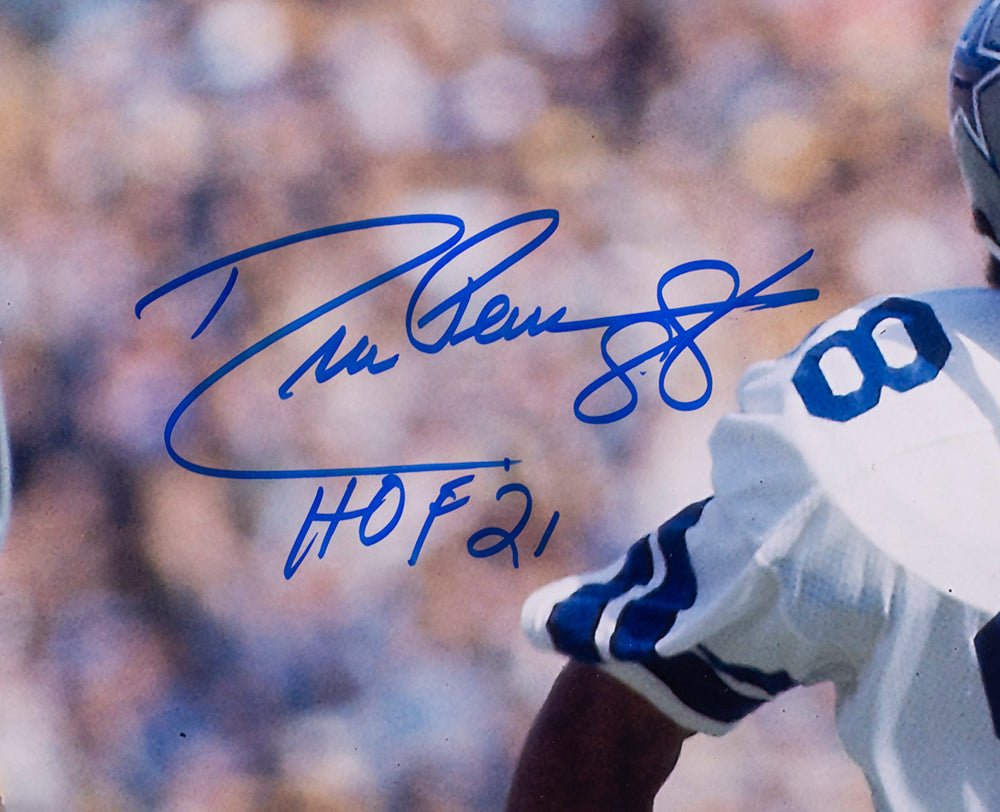 Drew Pearson Autographed Dallas Cowboys 16x20 Framed Photo with JSA COA - Hall of Fame 21 Inscription - Perfect for Sports Memorabilia Collectors and Cowboys Fans