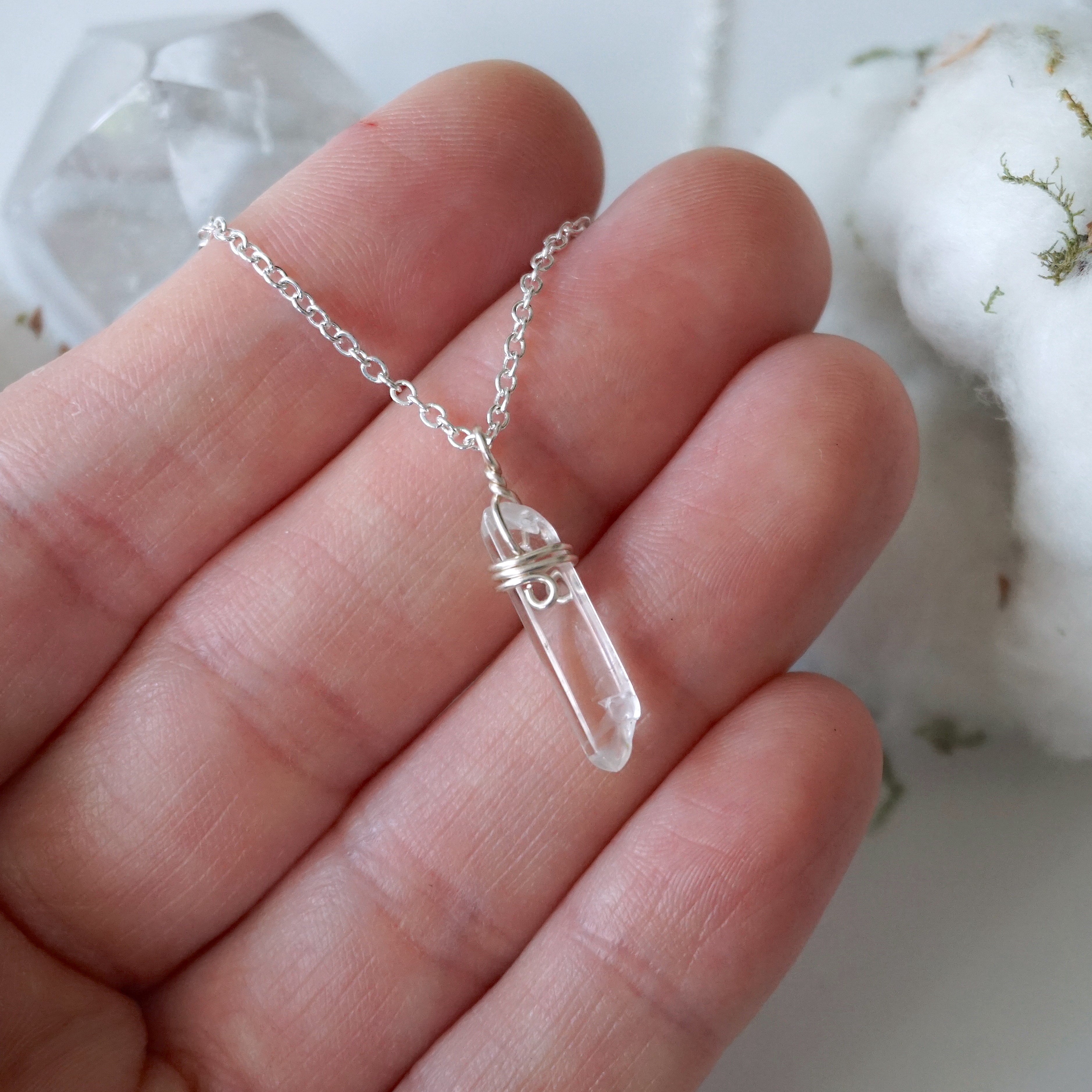 Clear Quartz Point Pendant Necklace - Silver Plated Crystal Healing Jewelry for Meditation, Chakra Balancing & Spiritual Protection