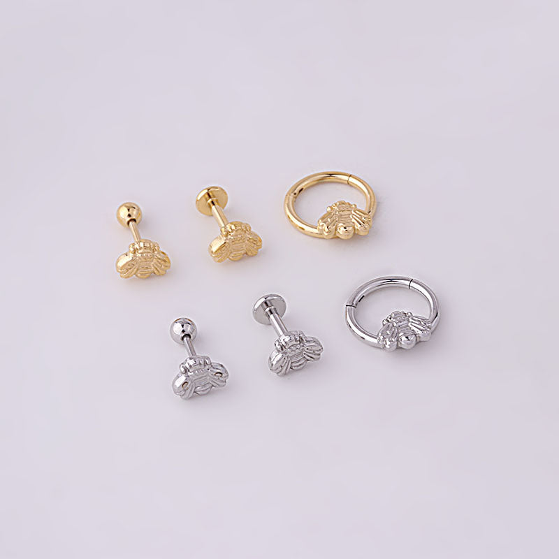 20G Cartilage Labret Back Stud Bee Nose Clicker Septum Ring - Stainless Steel Body Jewelry for Piercing | Perfect for Nose, Ear, Septum & Lip Piercings | HSPJ682