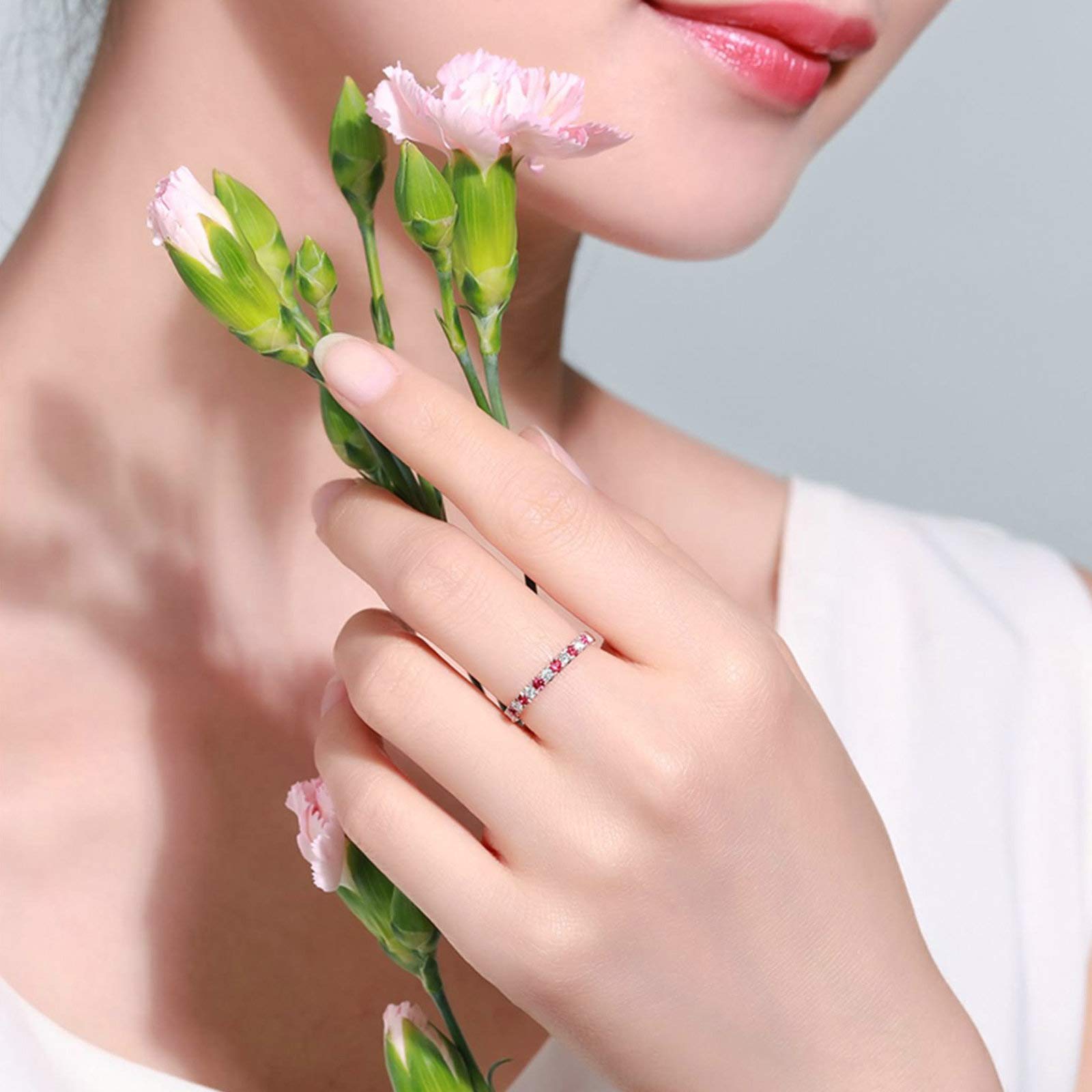 18K Rose Gold Engagement Ring for Women with 0.09ct Ruby/Sapphire & 0.07ct Diamond - Wedding Band, Anniversary Gift, Promise Ring - Perfect for Proposals, Bridal Jewelry & Special Occasions