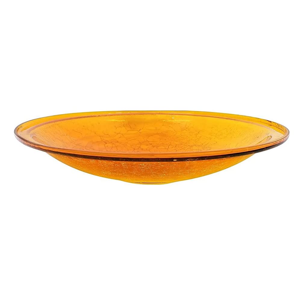 14-inch Crackle Glass Birdbath Bowl with Metal Stake - Outdoor Garden Decor for Birds, Decorative Yard Ornament for Patio, Lawn & Backyard Bird Watching