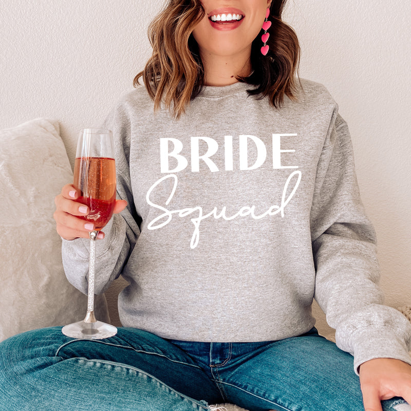 Bride Squad Heather Grey Sweatshirt - Comfortable Bridesmaid Crewneck for Bachelorette Parties & Wedding Events