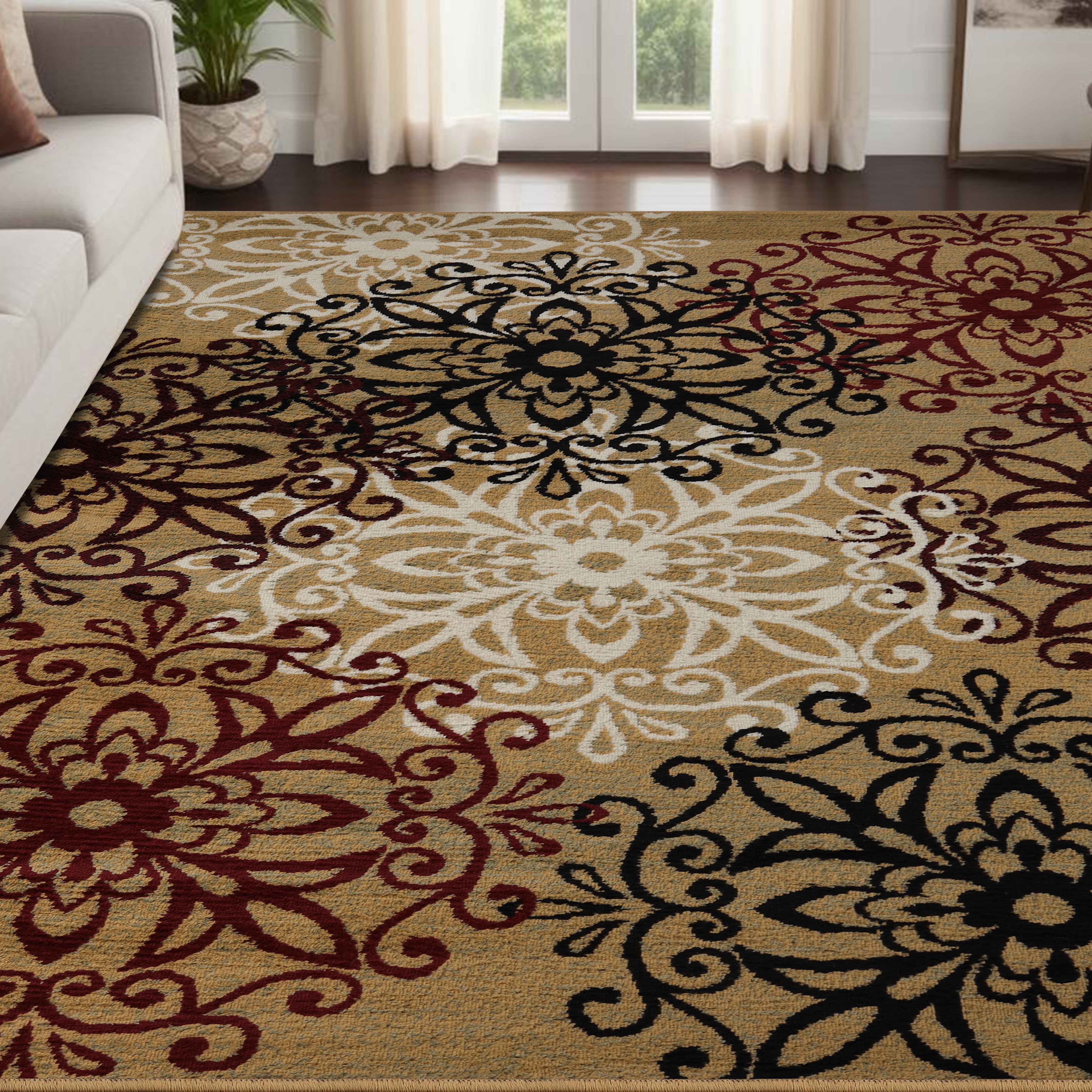 Leigh Traditional Floral Scroll Indoor Area Rugs & Runner Rugs - Non-Slip Soft Living Room Bedroom Decor Carpet