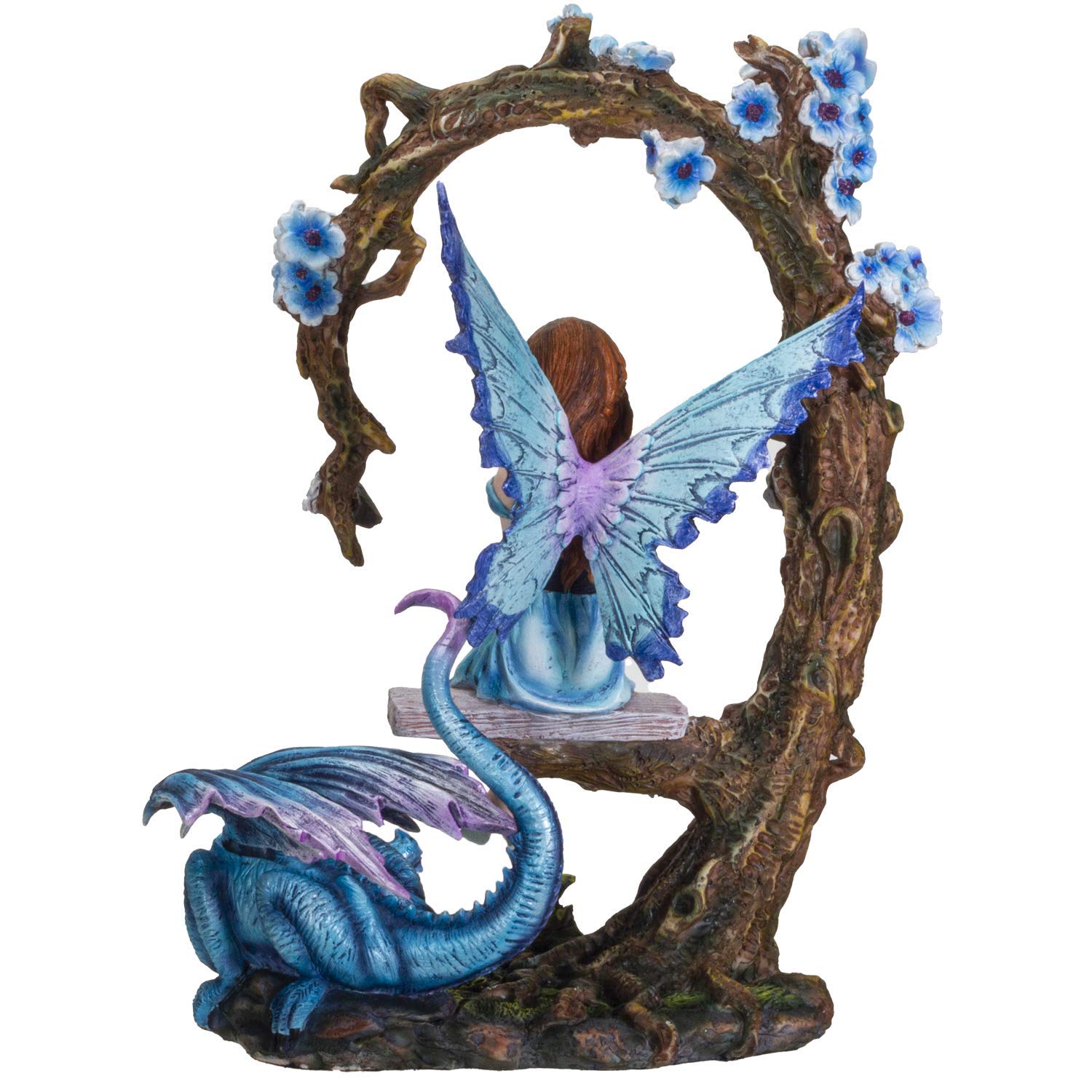 Fantasy Fairy on Swing with Dragon Resin Statue - Handcrafted Collectible Figurine for Home Decor, Gift, and Fairy Garden Display