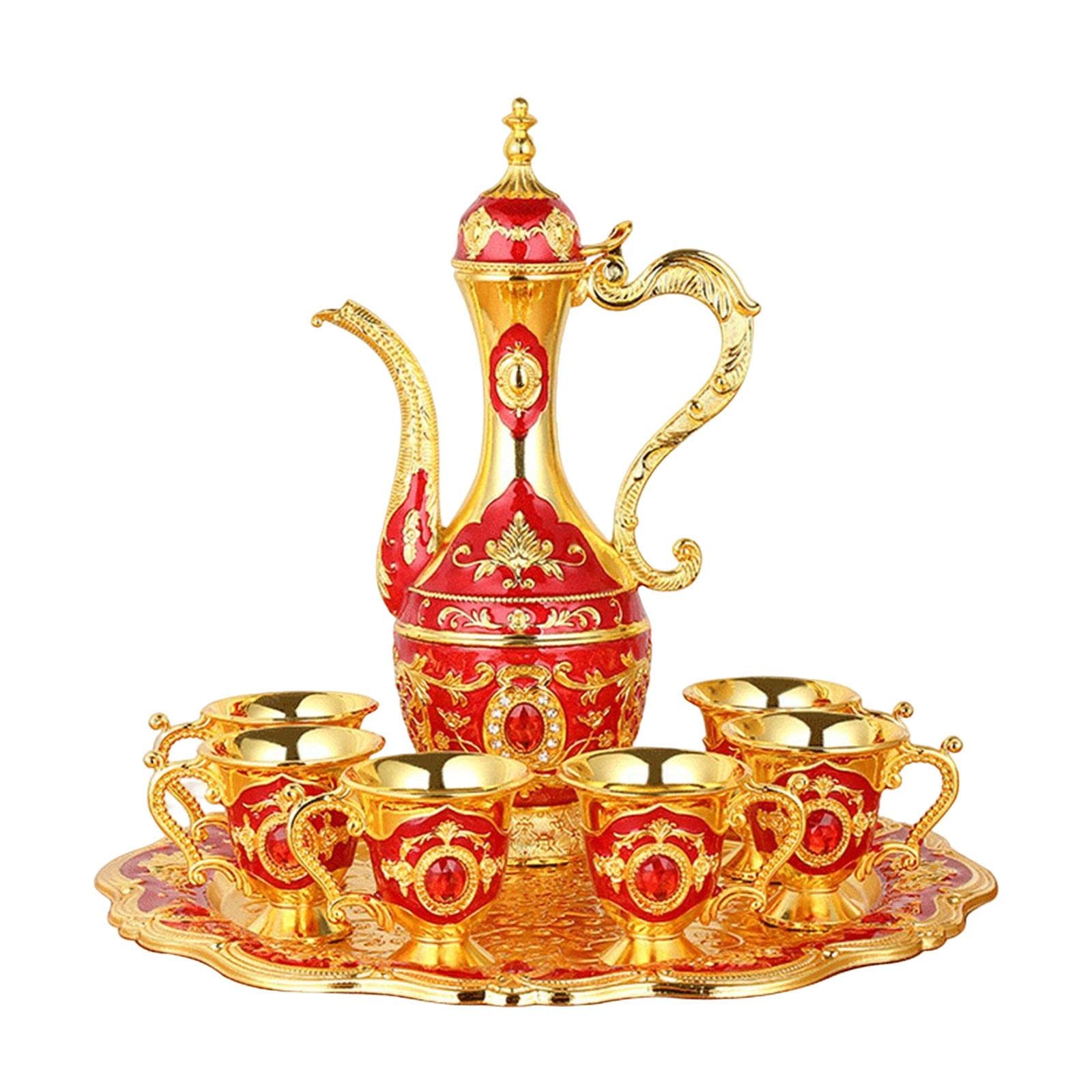 Premium European Spirits Decanter Set - Elegant Glass Carafes & Sake Pots for Whiskey, Wine & Cocktails - Gold & Red Wedding Tableware Decor for Home Bar, Dining Room & Party Serving