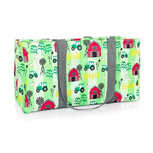 Large Laundry Storage Organizer & Utility Tote Bag - Multi-Purpose Closet Bin Basket for Beach, Picnic, Travel & Home Organization (Farmhouse Style)