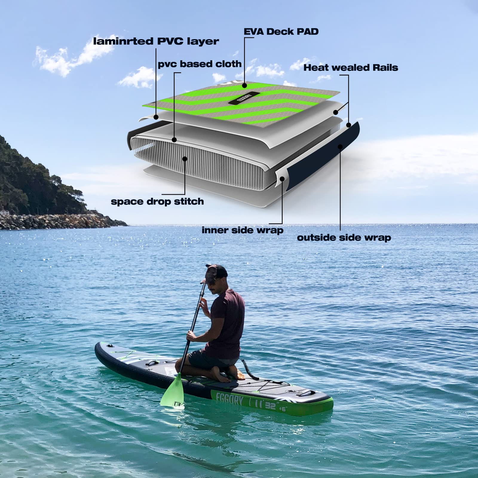Inflatable Stand Up Paddle Board with Full Accessories - 335 x 81 x 15cm, Max 170kg Capacity - SUP Board for Yoga, Fishing & Family Water Sports
