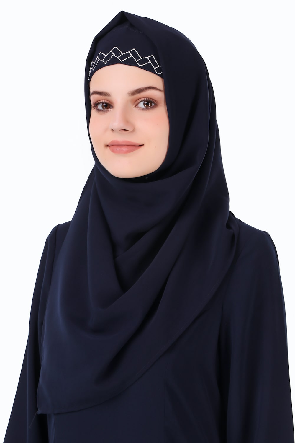 Elegant Floral Geo Embroidery Navy Blue Abaya Dress for Women - Perfect for Islamic Prayer, Special Occasions & Modest Fashion