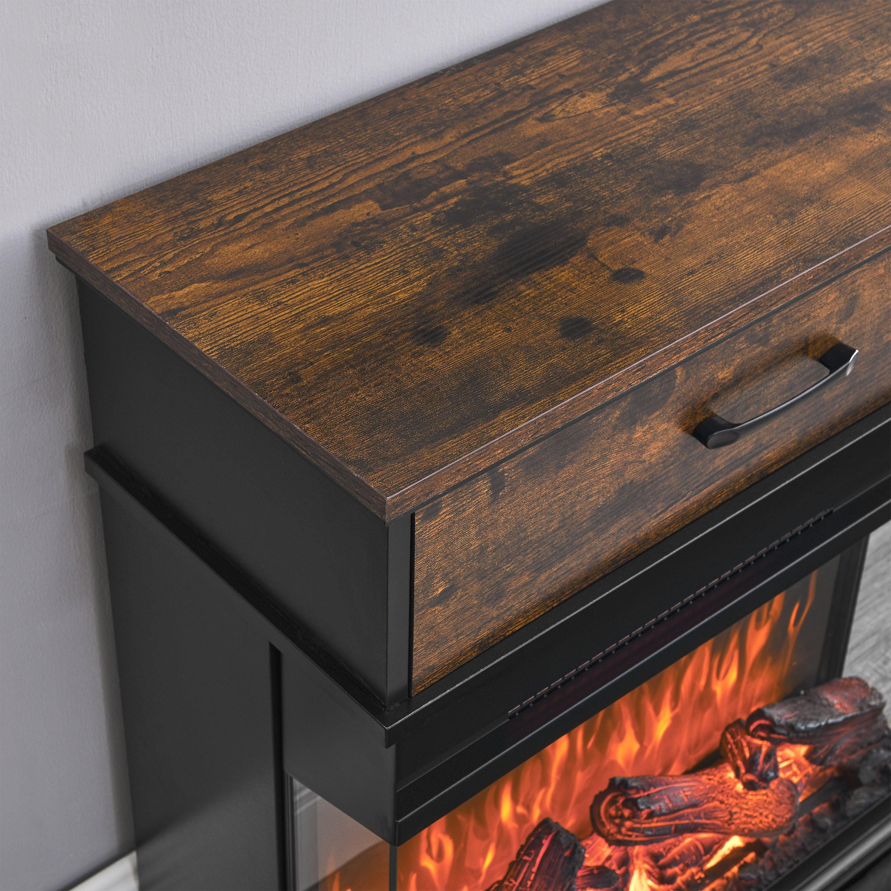 25 Inch Modern Stand Side Table with 3-Sided Glass Electric Fireplace - Perfect for Living Room, Bedroom & Office Heating & Decor