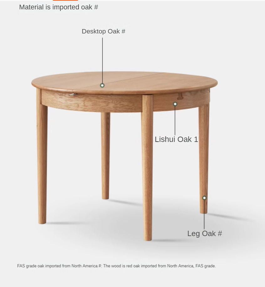 Solid Oak & Ash Wood Extendable Round Dining Table - Expandable for 4 to 8 People - Perfect for Small Spaces, Family Dinners & Entertaining Guests