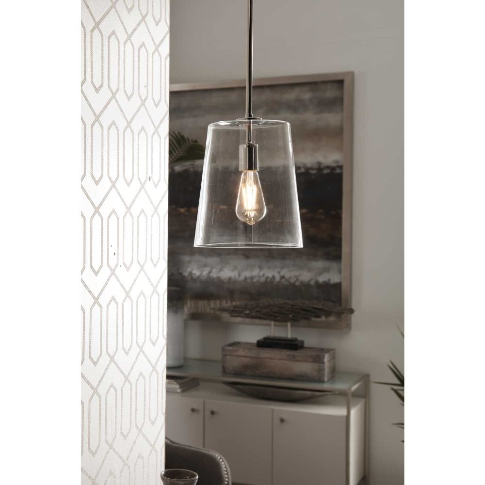 Clarion Collection 1-Light Clear Glass Coastal Pendant Light in Satin Brass - Perfect for Kitchen Island, Dining Room, and Entryway Lighting