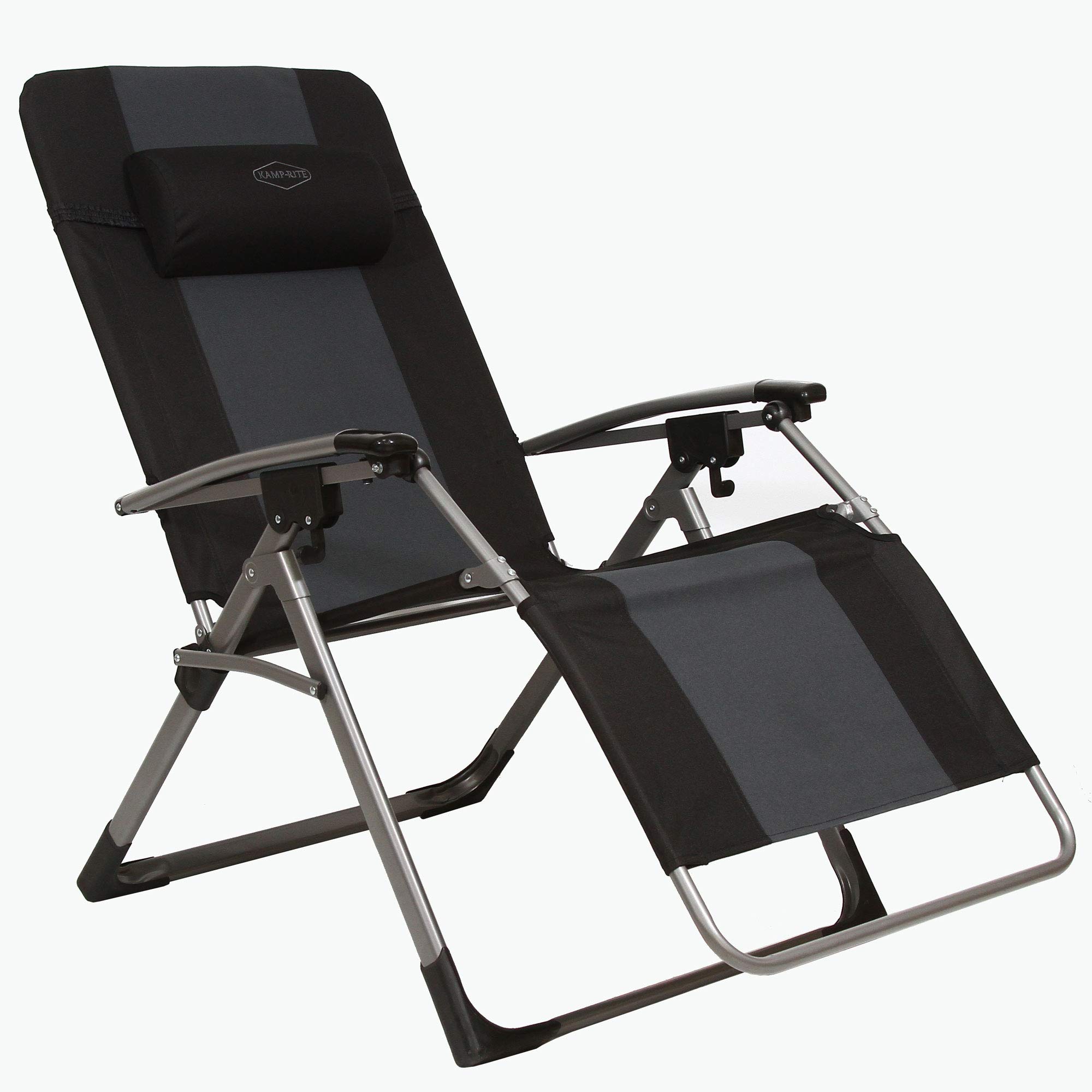 Kamp-Rite Outdoor Folding Reclining Zero Gravity Chair with Headrest Pillow - 300 LB Capacity, Gray/Black - Perfect for Backyard Relaxation, Camping Comfort, Tailgating Parties & Sporting Events