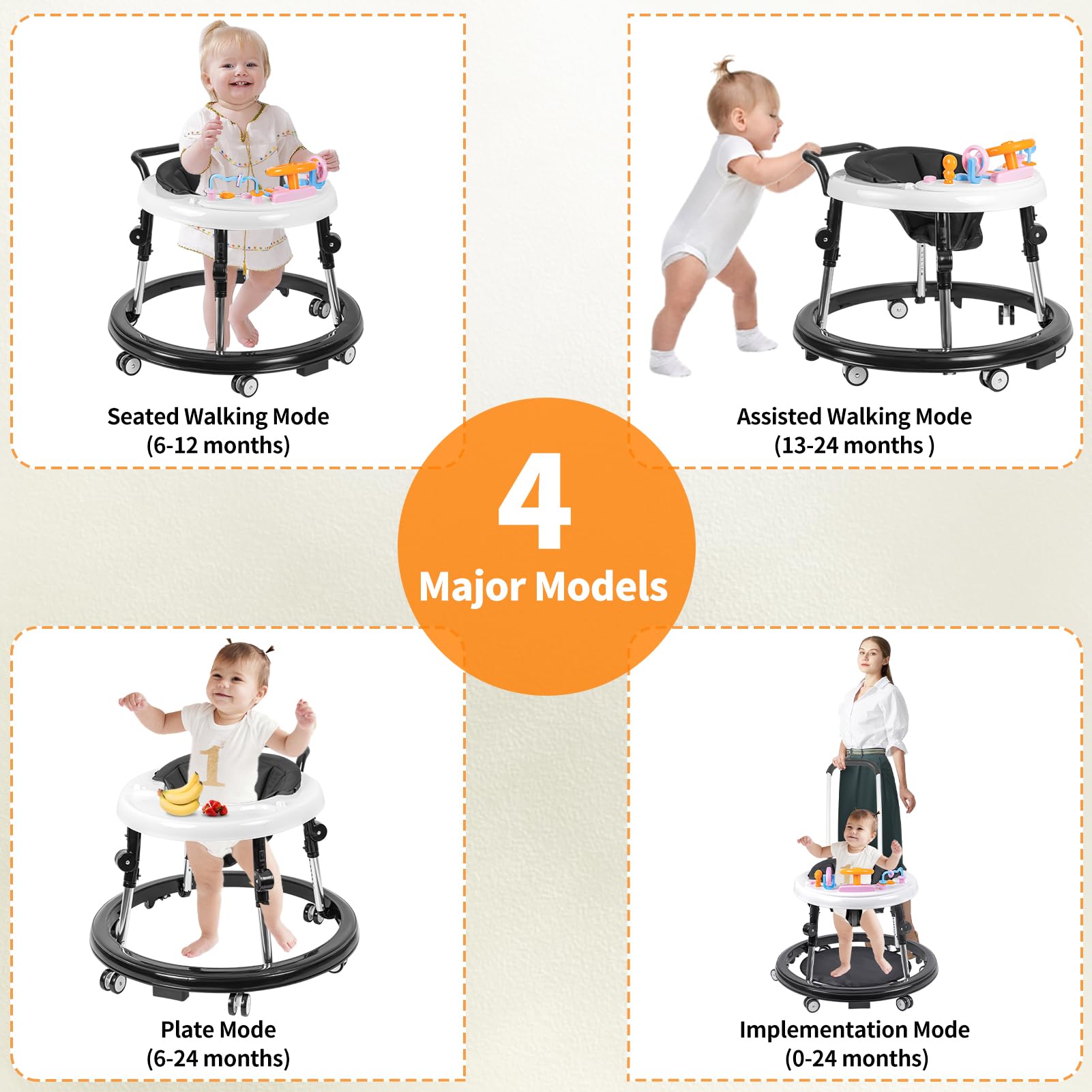 Foldable 9-Speed Adjustable Baby Walker with Wheels & Music - Anti-Fall Infant Activity Center for Boys & Girls 6-24 Months - Perfect for Learning to Walk & Playtime Fun at Home