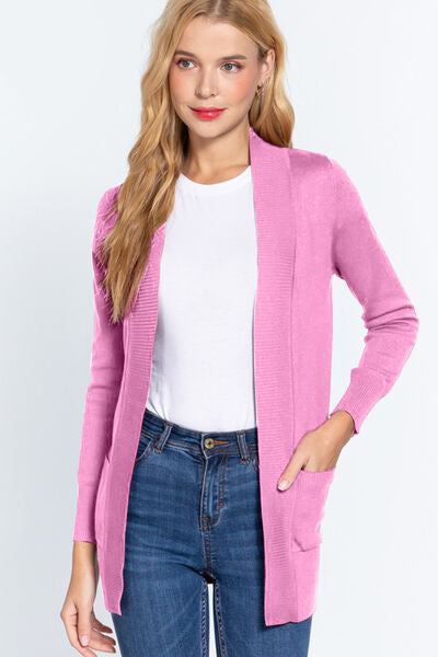Stylish Active Basic Ribbed Trim Open Front Cardigan Sweater for Women | Cozy Layering for Fall & Winter | Perfect for Office, Casual Outfits & Loungewear