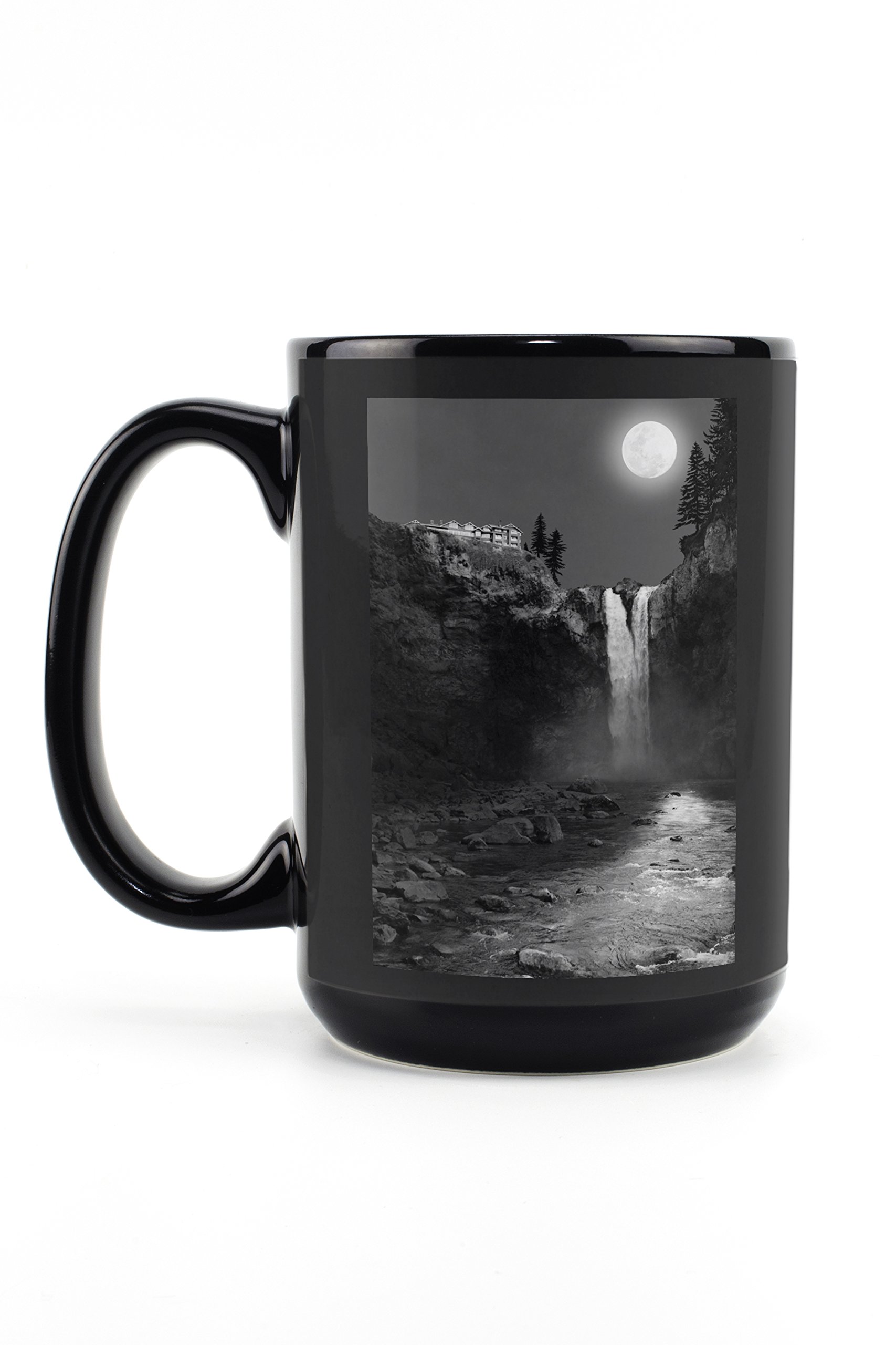 Lantern Press Snoqualmie Falls Washington Night Photography Mug - 15oz Black Ceramic Coffee & Tea Cup - Dishwasher & Microwave Safe - Perfect for Home, Office & Gifts