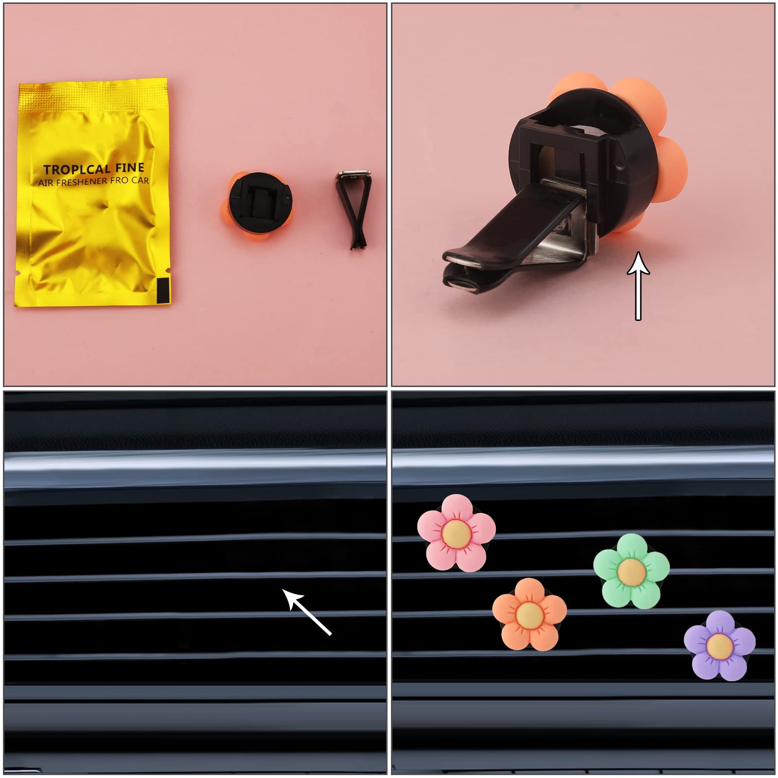6PCS Daisy Air Vent Clips with Aromatherapy Pads - Cute Car Air Fresheners for Women, Car Vent Accessories & Interior Decor - Perfect for Sedans, SUVs and Office Spaces