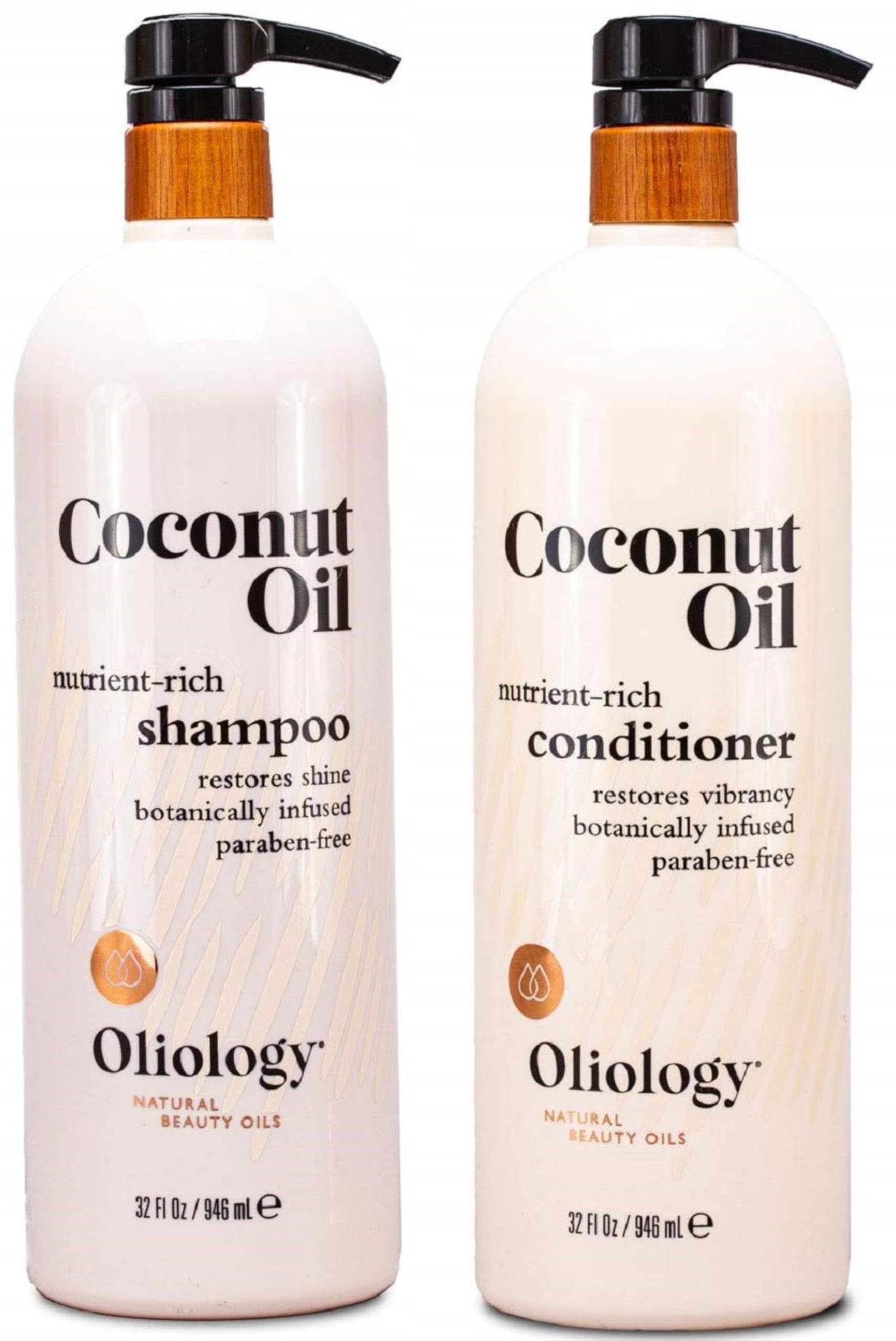 Oliology Nutrient Rich Coconut Oil Shampoo and Conditioner Set 32oz - Repair Damaged Hair, Add Shine & Moisture - USA Made, Cruelty Free, Paraben Free - Perfect for Dry, Frizzy Hair Care Routine