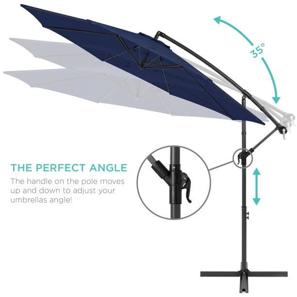 10ft Offset Hanging Outdoor Market Patio Umbrella with Easy Tilt Adjustment - Navy Blue Cantilever Umbrella for Poolside, Beach, Backyard, and Commercial Use