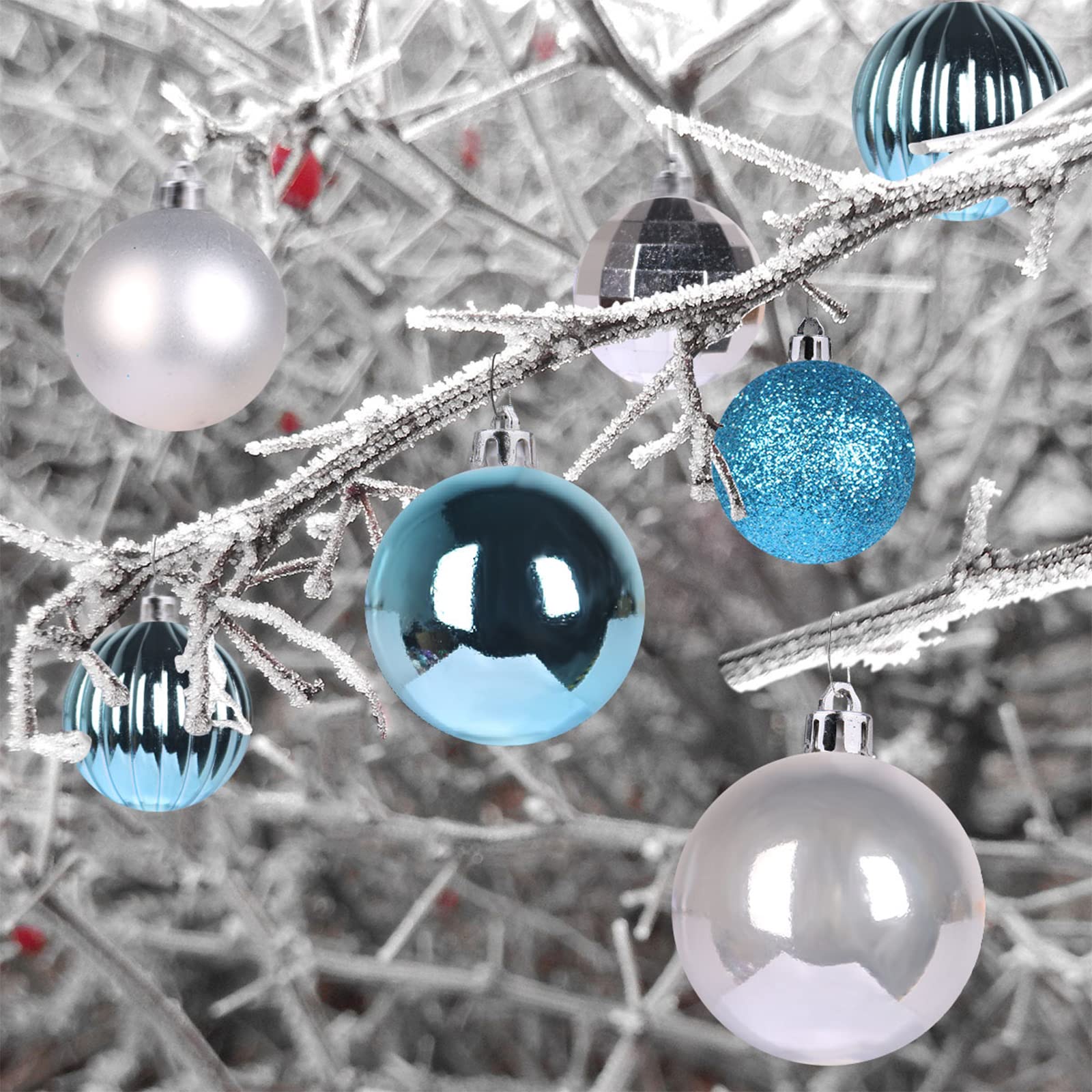 2.5 Inch Baby Blue & Silver Shatterproof Christmas Ornaments - Set of 36 Hanging Balls for Tree Decorations, Perfect for Christmas, Birthday, Halloween, Wedding & Holiday Parties - Durable Festive Decor for Home, Office and Event Decorating