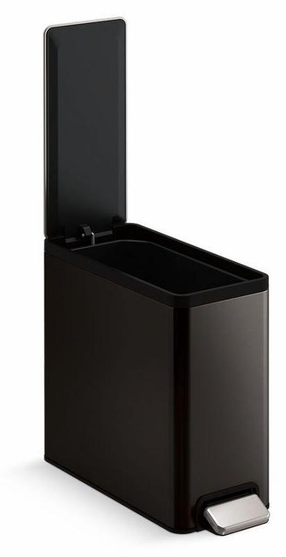 Kohler 2.5 Gallon Slim Step Trash Can - Black Stainless Steel Kitchen Waste Bin for Small Spaces, Bathroom, Office & Dorm Room (Model 20957 BST)