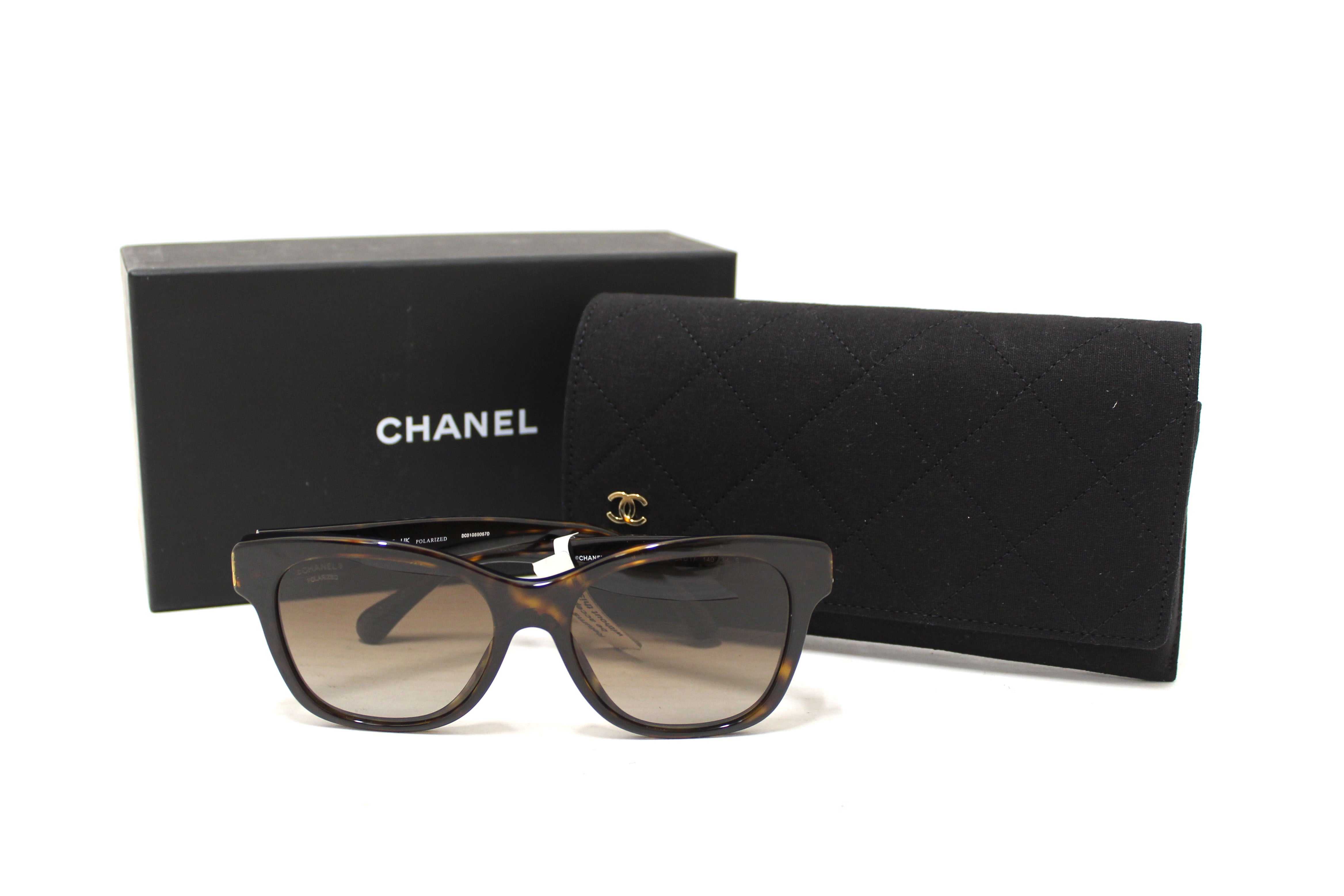 Authentic Chanel Tortoiseshell Polarized Pearl CC Square Sunglasses 5482HA - Luxury UV Protection for Women, Fashionable Summer Accessory for Beach & Driving