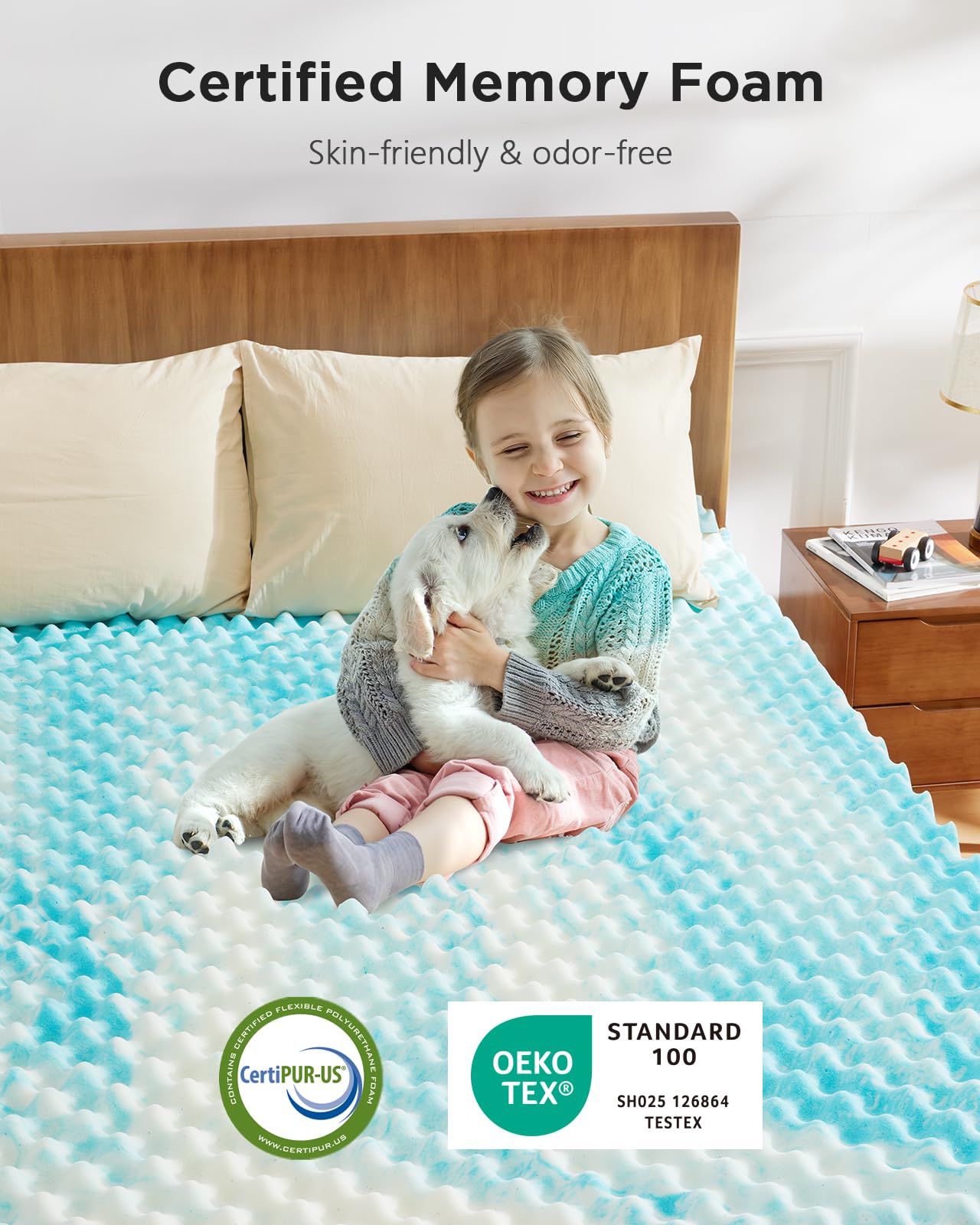 PERLECARE 3 Inch Egg Crate Memory Foam Mattress Topper Twin XL - Cooling Gel Infused, Pressure Relief & Ventilated Design - CertiPUR-US Certified Blue Mattress Pad for Back Pain Relief & Hot Sleepers - Perfect for Dorm Beds, Guest Rooms & Home Use