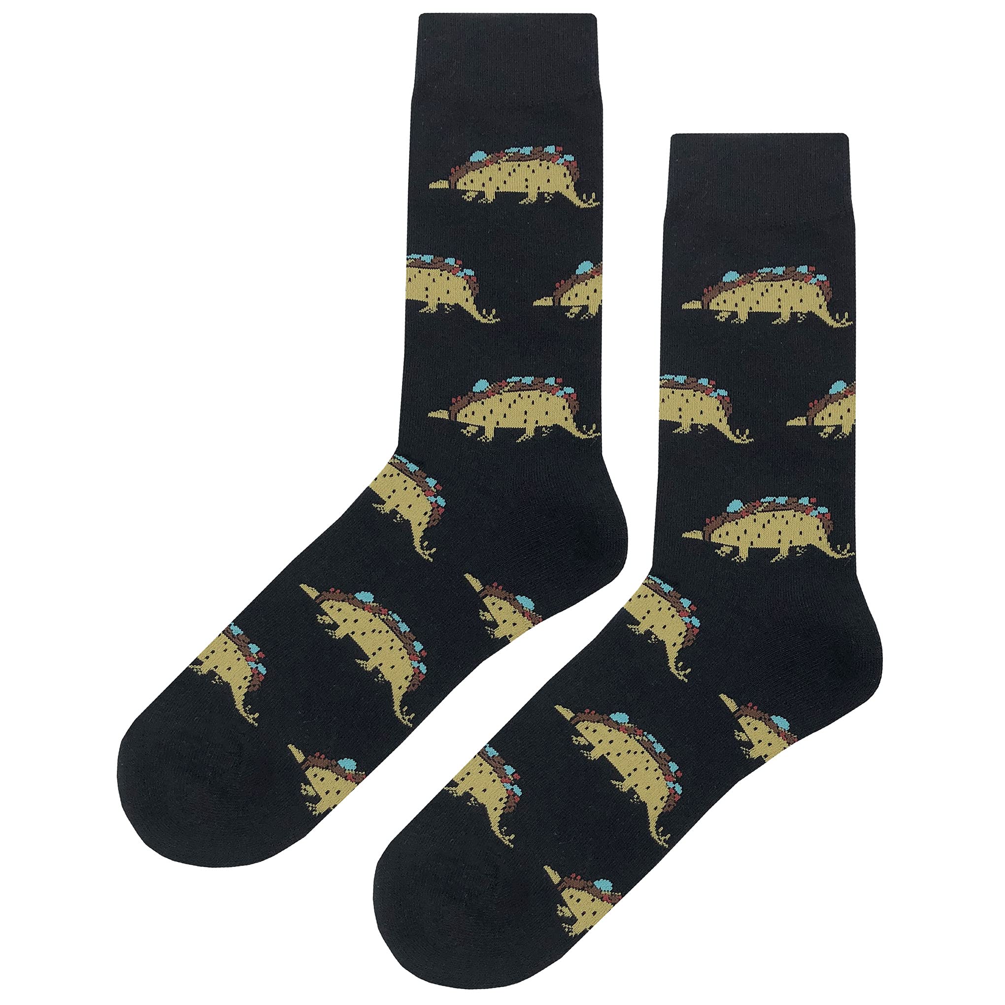 Funny Dinosaur Taco Socks for Men - Colorful Novelty Crew Socks, Cotton Casual Socks Size 8-12 - Perfect Gift for Taco Lovers & Dino Fans - Great for Costume Parties, Gag Gifts & Everyday Wear