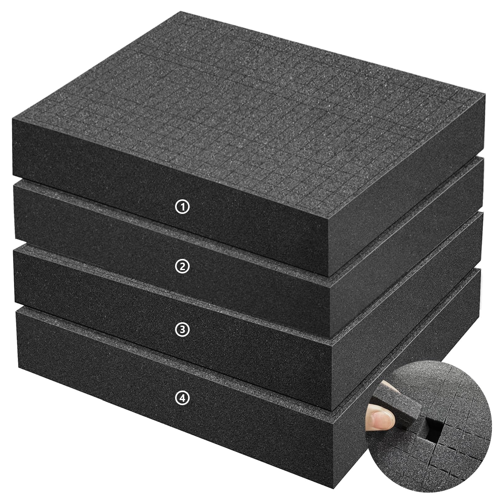 4 Pack Gun Case Foam Inserts - 16 x 12 x 2 Inch Black Polyurethane Pick and Pluck Shadow Foam Sheets for Toolbox, Firearm Storage, and Craft Projects | Perfect for Gun Case Padding, Tool Organization, and DIY Crafting