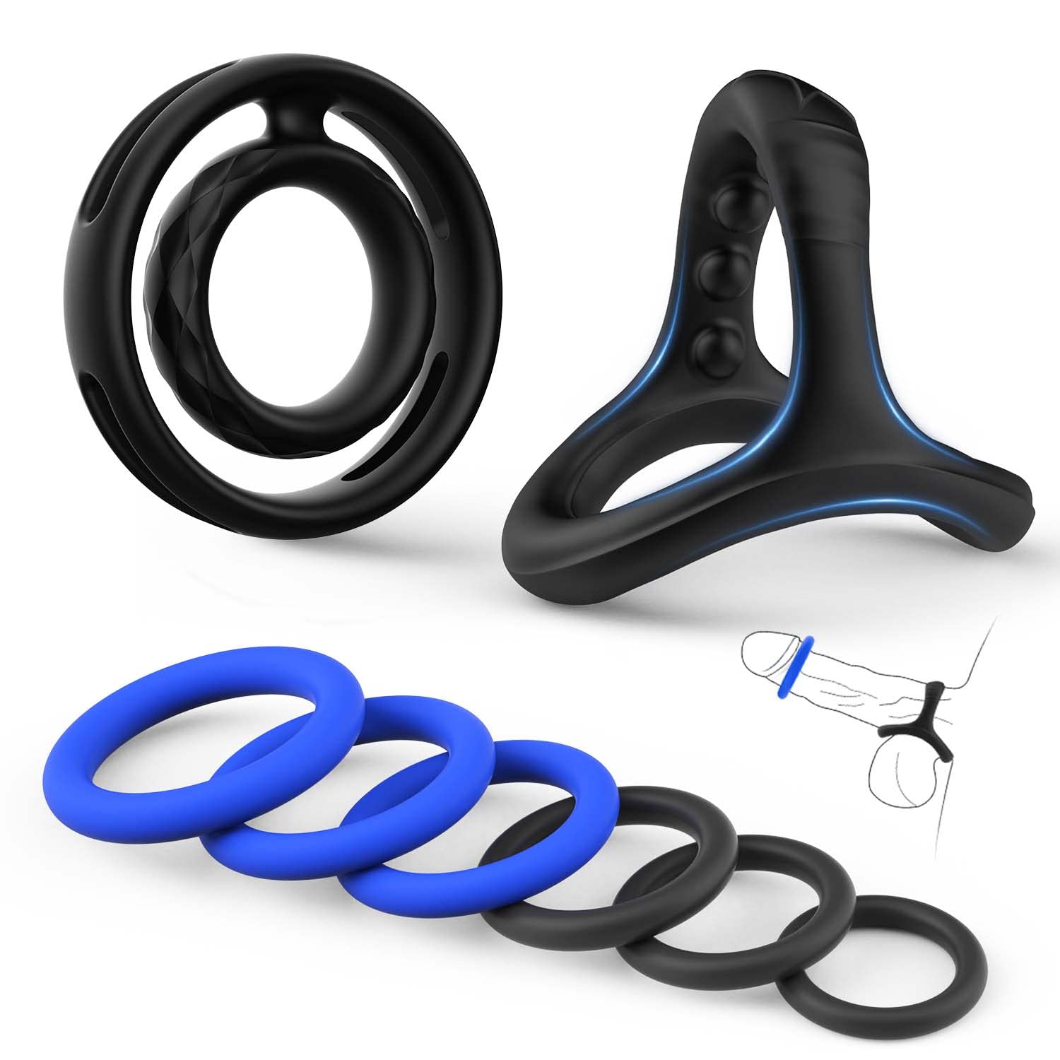 8 Sizes Silicone Cock Ring Set for Men - Stretchy Penis Ring Enhancer for Stronger & Longer Lasting Erections, Couples Adult Sex Toy - Perfect for Spicing Up Your Intimate Moments & Bedroom Play