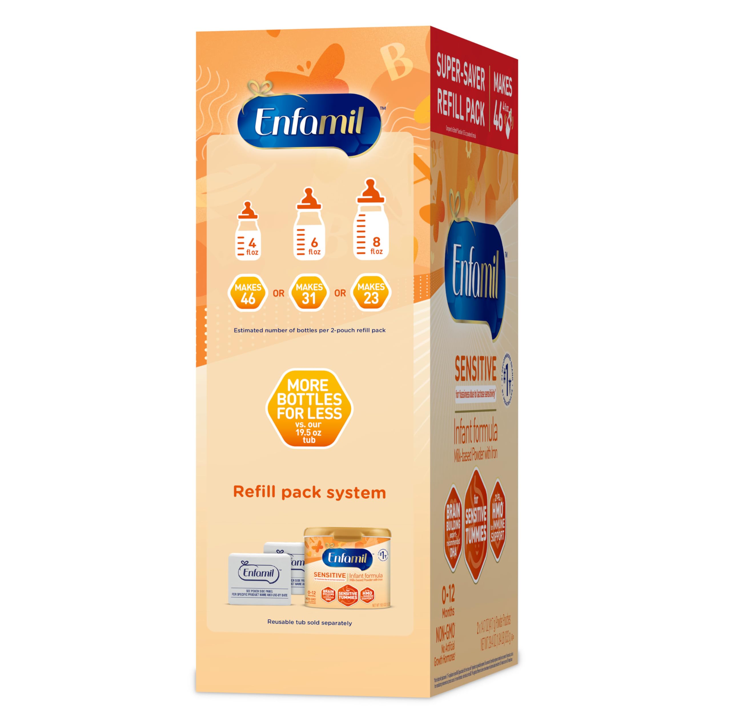 Enfamil Sensitive Baby Formula with DHA, Iron & Prebiotics - Lactose Sensitivity Infant Powder for Brain & Immune Support - Non-GMO, Breast Milk Inspired - 117.6 Oz Refill Box - Ideal for Newborns & Infants with Digestive Sensitivity