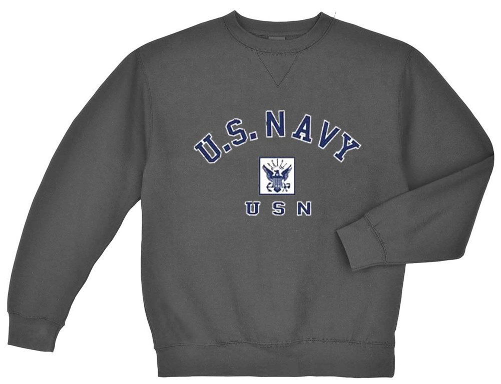 US Navy Sweatshirt - USN Embroidered Crewneck Pullover in Charcoal Gray | Military Apparel for Men & Women | Perfect for Veterans Day, Navy Pride & Casual Wear
