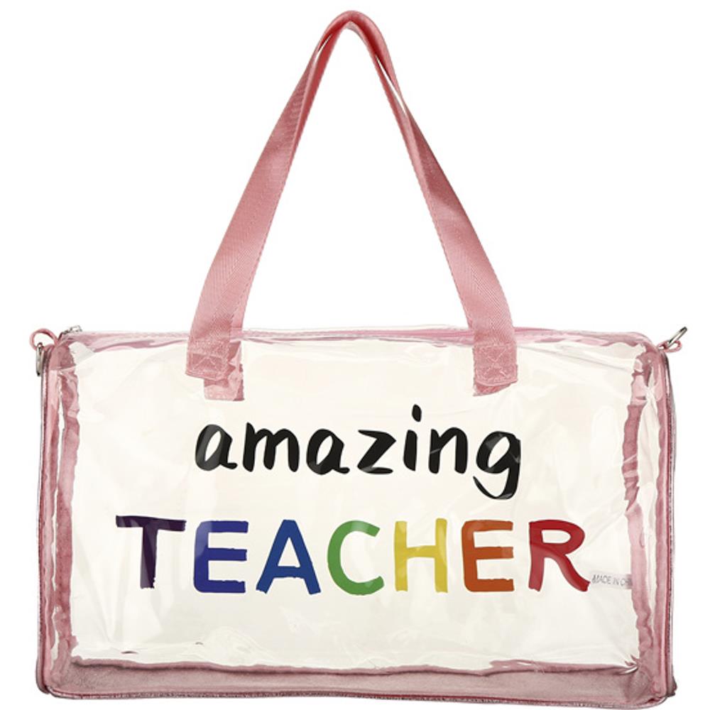 Stylish Pink Clear Rectangle Tote Bag for Teachers - Durable & Spacious School, Work, and Shopping Essential
