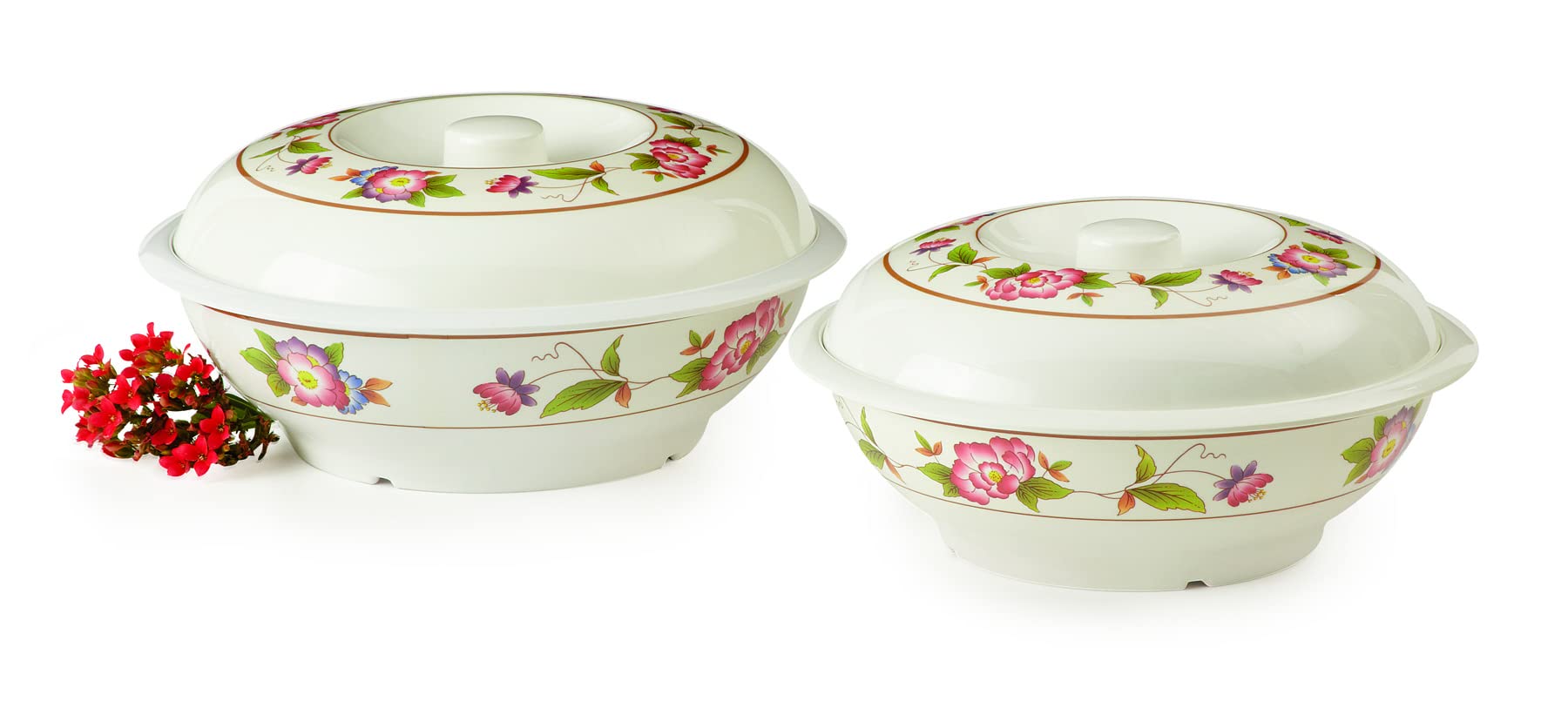 G.E.T. KT-070-TR Melamine Bowls with Lids - 11 Inch White Tea Rose Collection (12 Pack, 94 oz) - Perfect for Picnics, Parties, and Everyday Dining