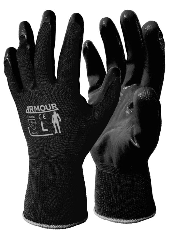 Black Nitrile Open Back Gloves - 12 Pairs, Durable & Comfortable for General Handling, Food Prep, Cleaning & Industrial Use