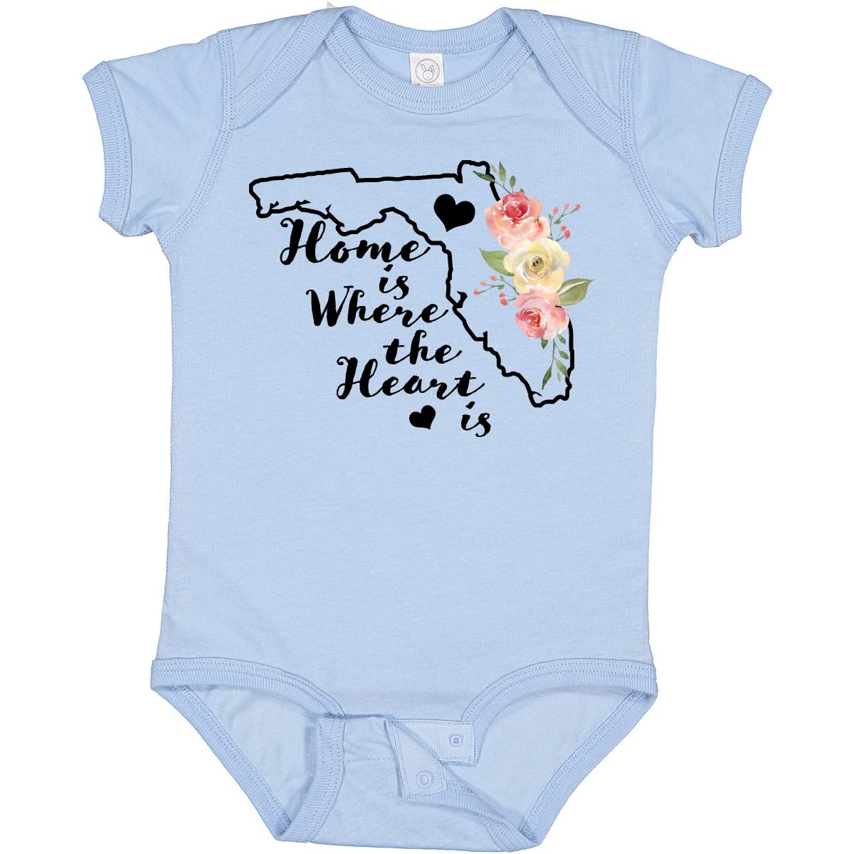 Inktastic Florida Home Where The Heart Is Watercolor Floral Baby Bodysuit - Soft Cotton Infant Onesie for Newborns, Cute Outfit for Family Photos, Beach Trips & Special Occasions