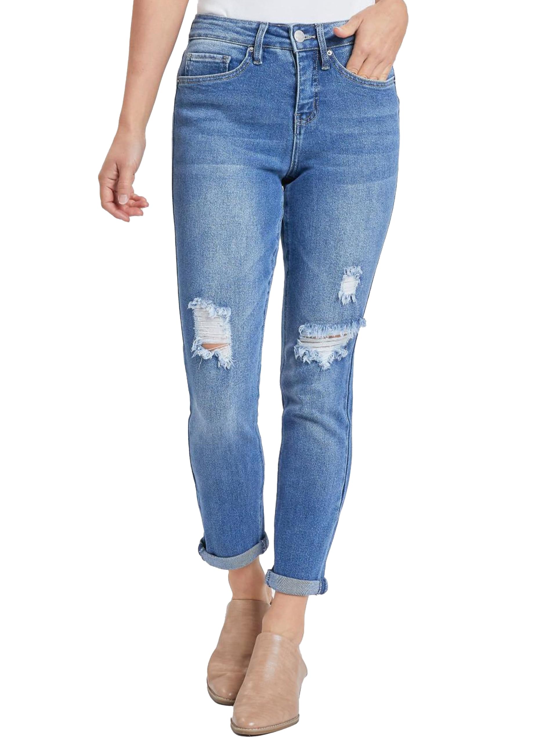 Royalty For Me Women's YMI Vintage High Rise Rolled-Cuff Straight Jeans - Classic Denim Pants for Casual Outfits & Everyday Wear