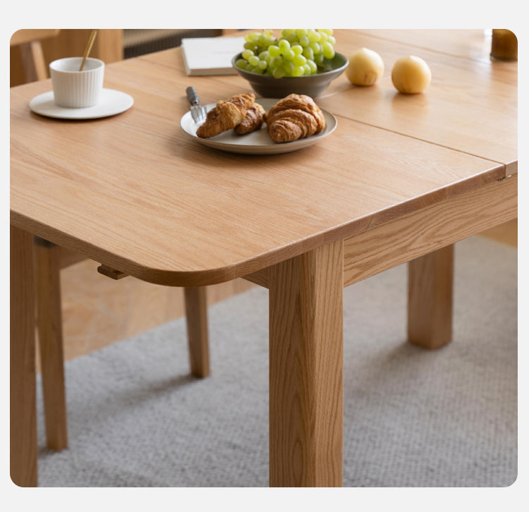 Solid Oak Wood Extendable Folding Dining Table - Expandable for Small Spaces, Perfect for Apartments & Family Gatherings